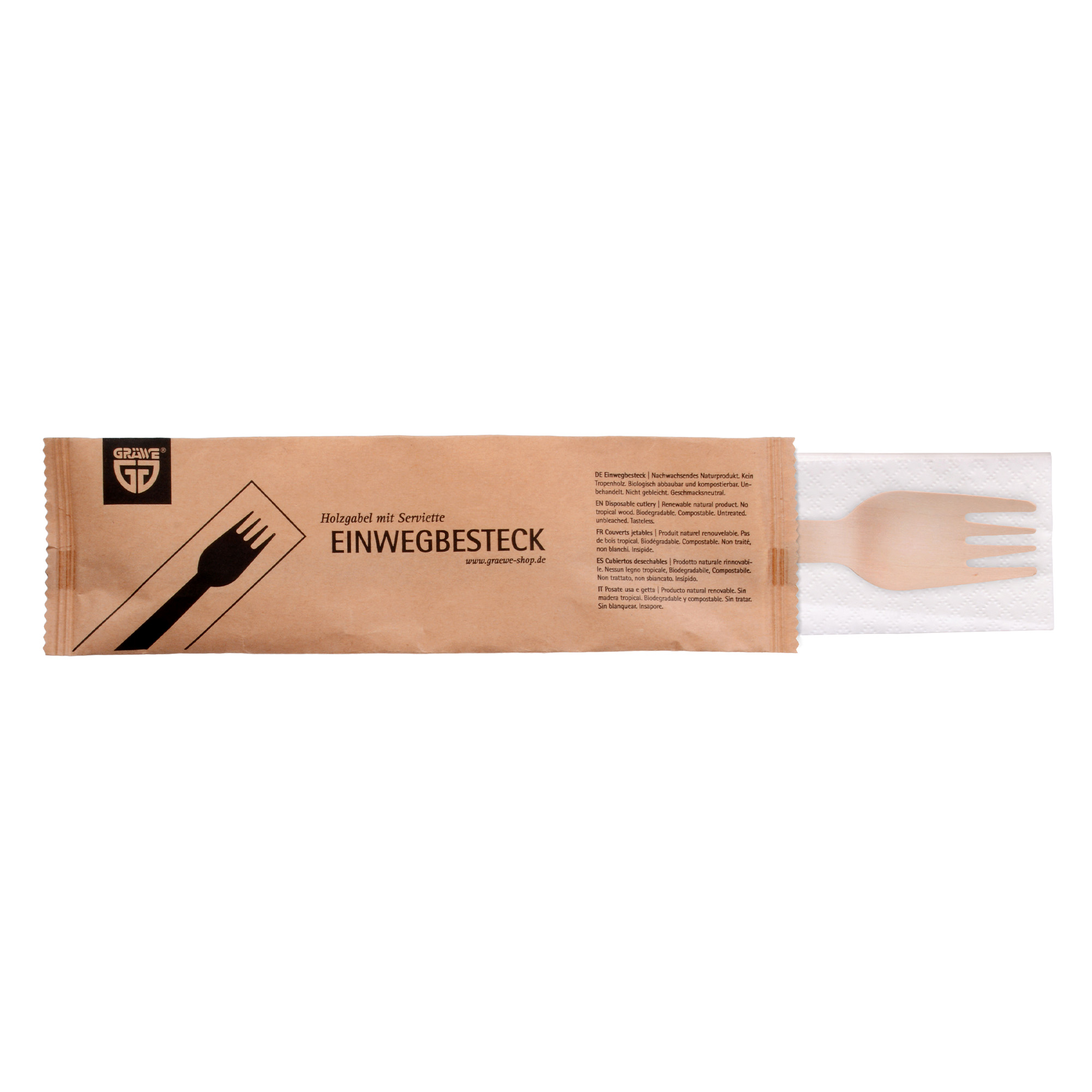 Holzgabel mit Serviette, 100-tlg., nachhaltiges Besteckset