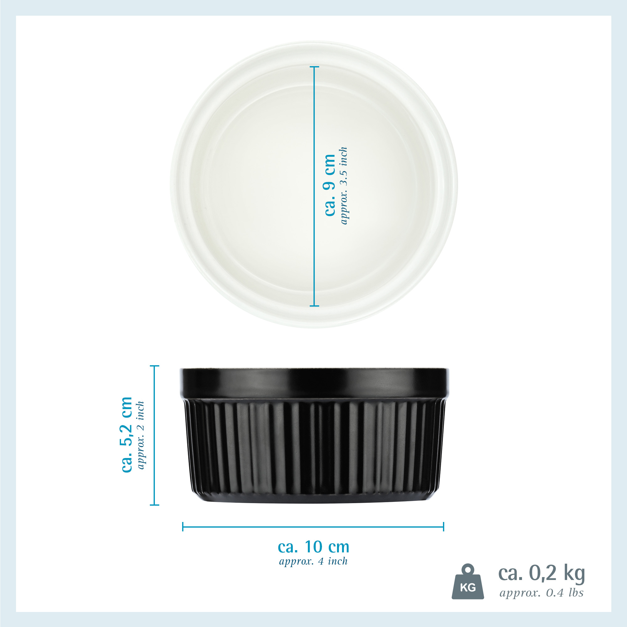 Keramikschälchen, 6-teilig, 250 ml, Schwarz Matt