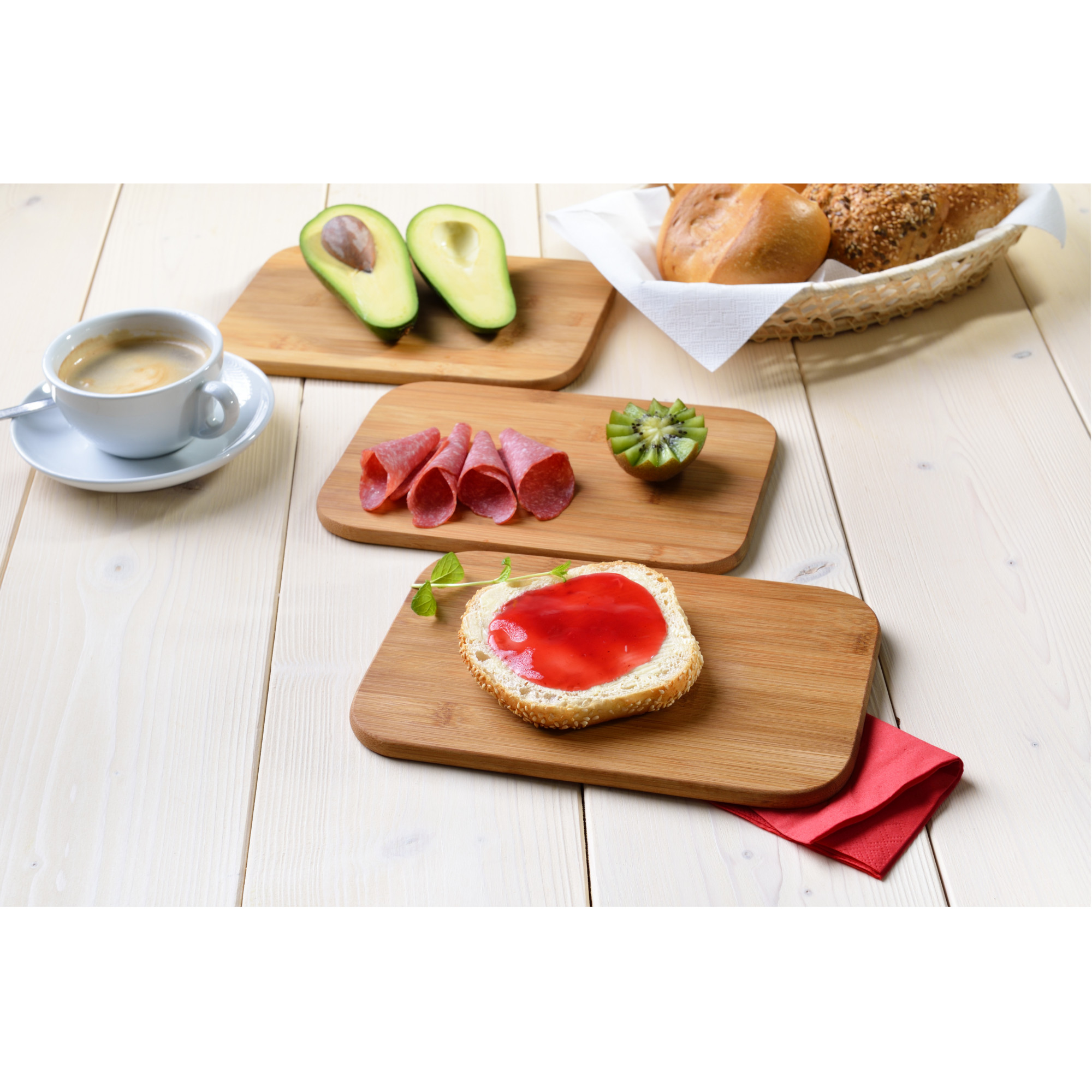 3er Set Frühstücksbrettchen aus Bambus