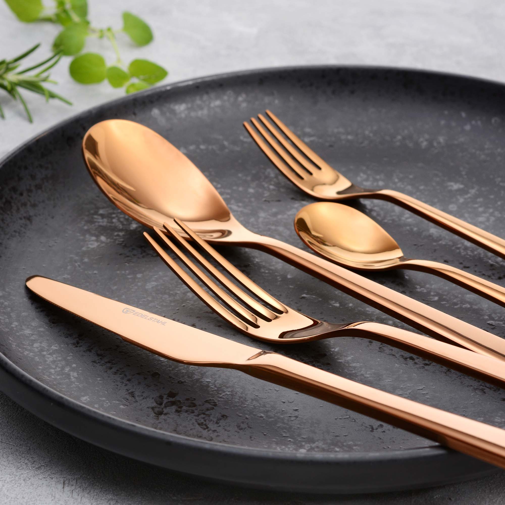 Besteck-Set Porto, 10-teilig, 2 Personen, Edelstahl, kupfer
