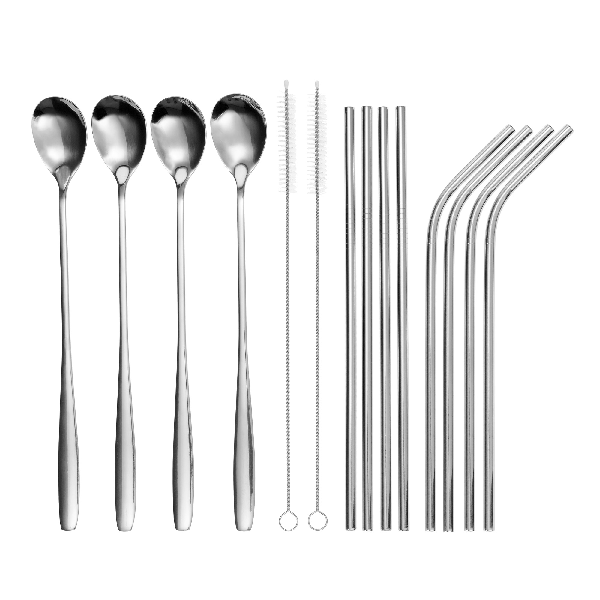 Trinkhalm-Set 14-tlg., Edelstahl, silber