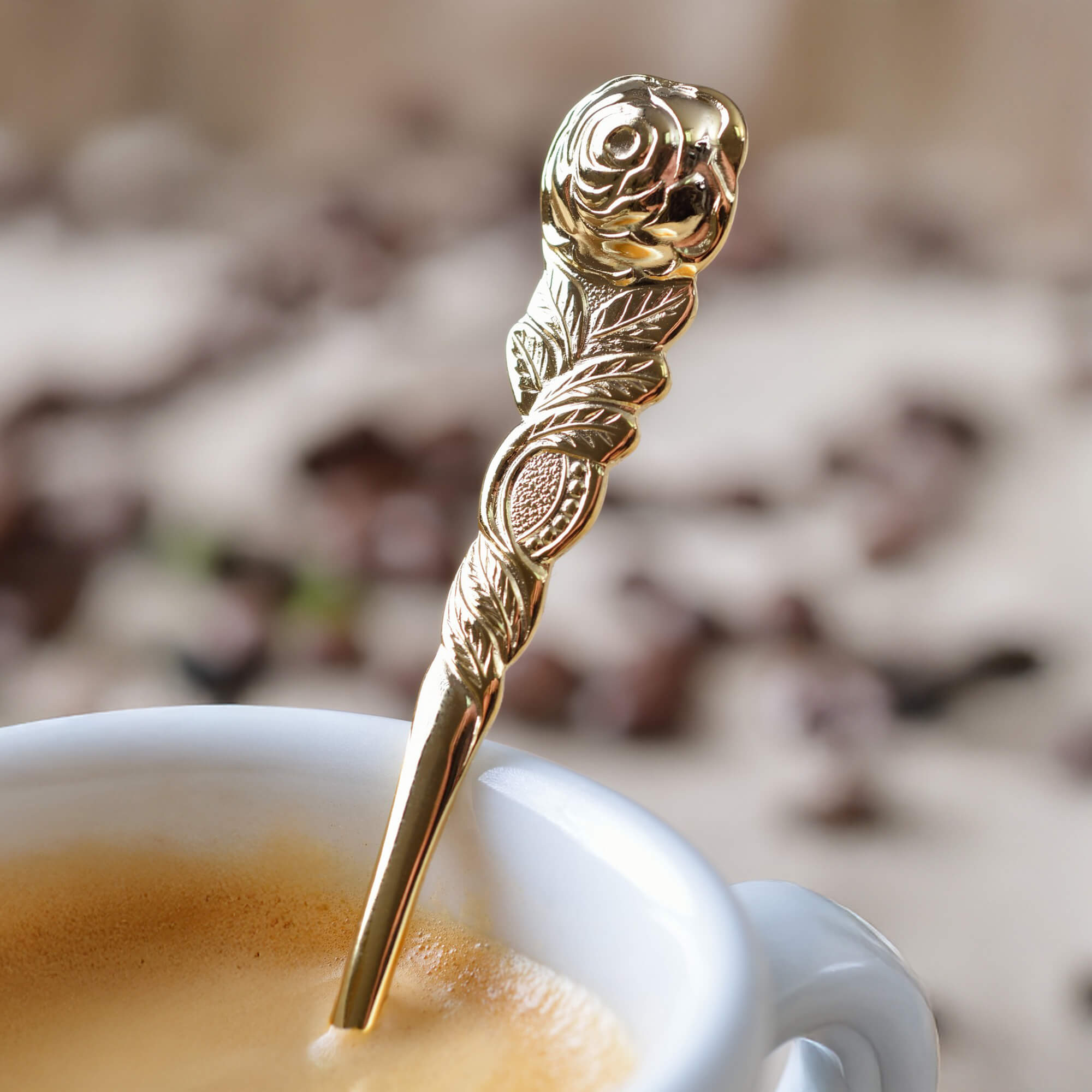 6 Stück Espressolöffel, Farbe Gold
