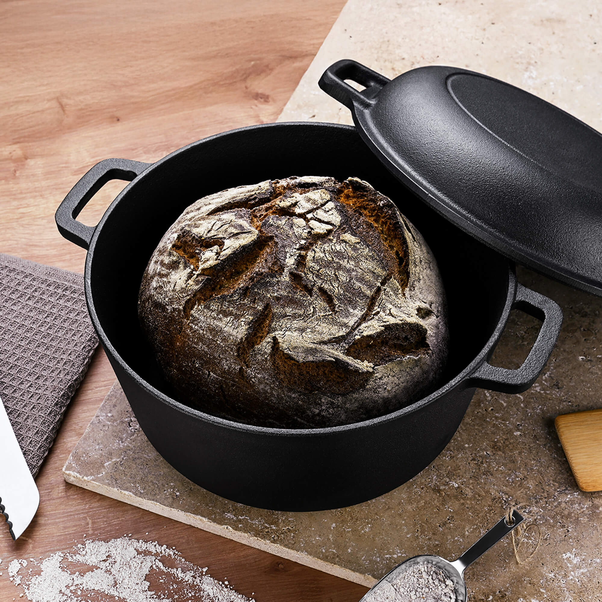 Dutch Oven CI 350, Ø 26 cm, 2-in-1 Brat- und Kochtopf, Gusseisen, 5QT, 4,7 Liter
