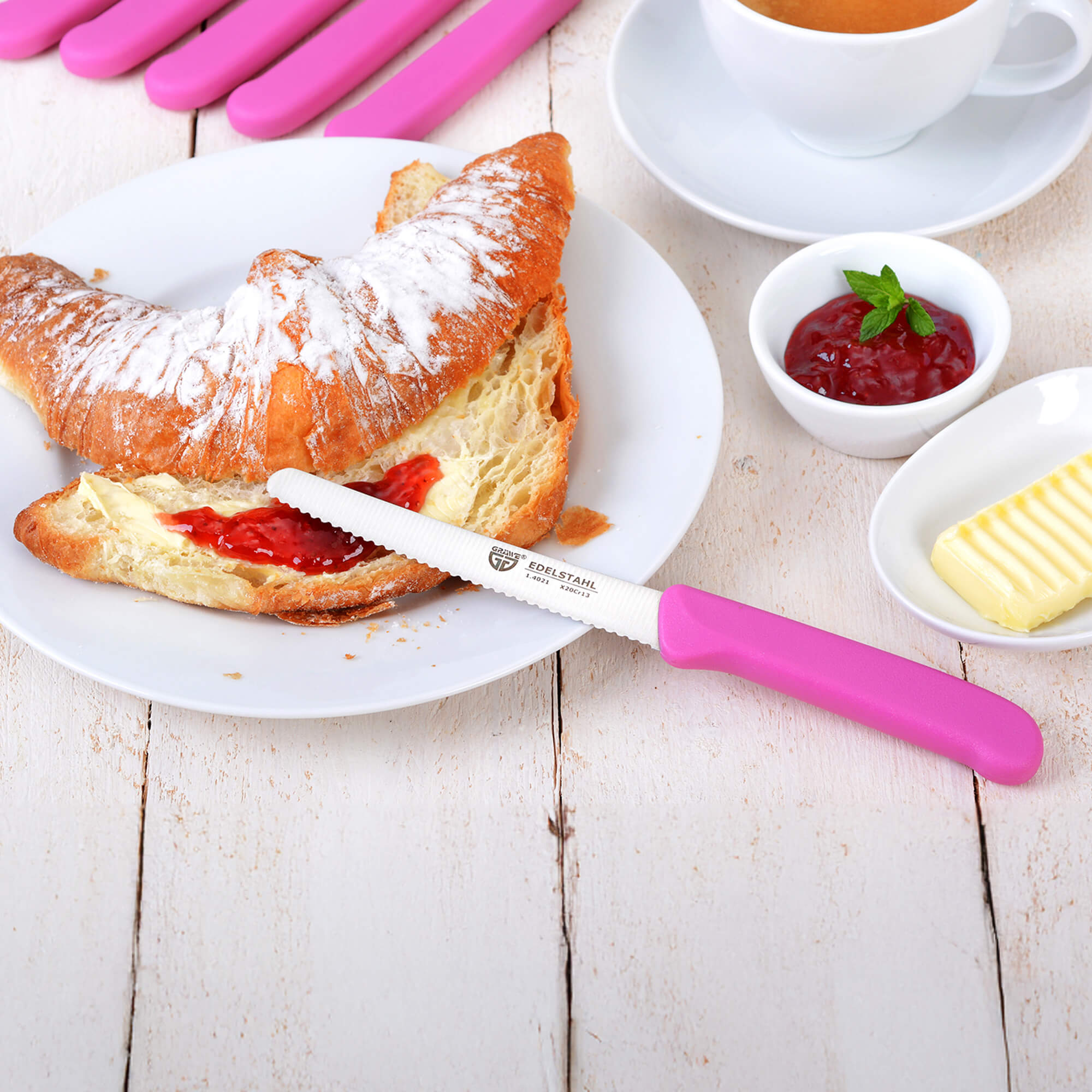 Frühstücksmesser / Brötchenmesser 6 Stück, pink