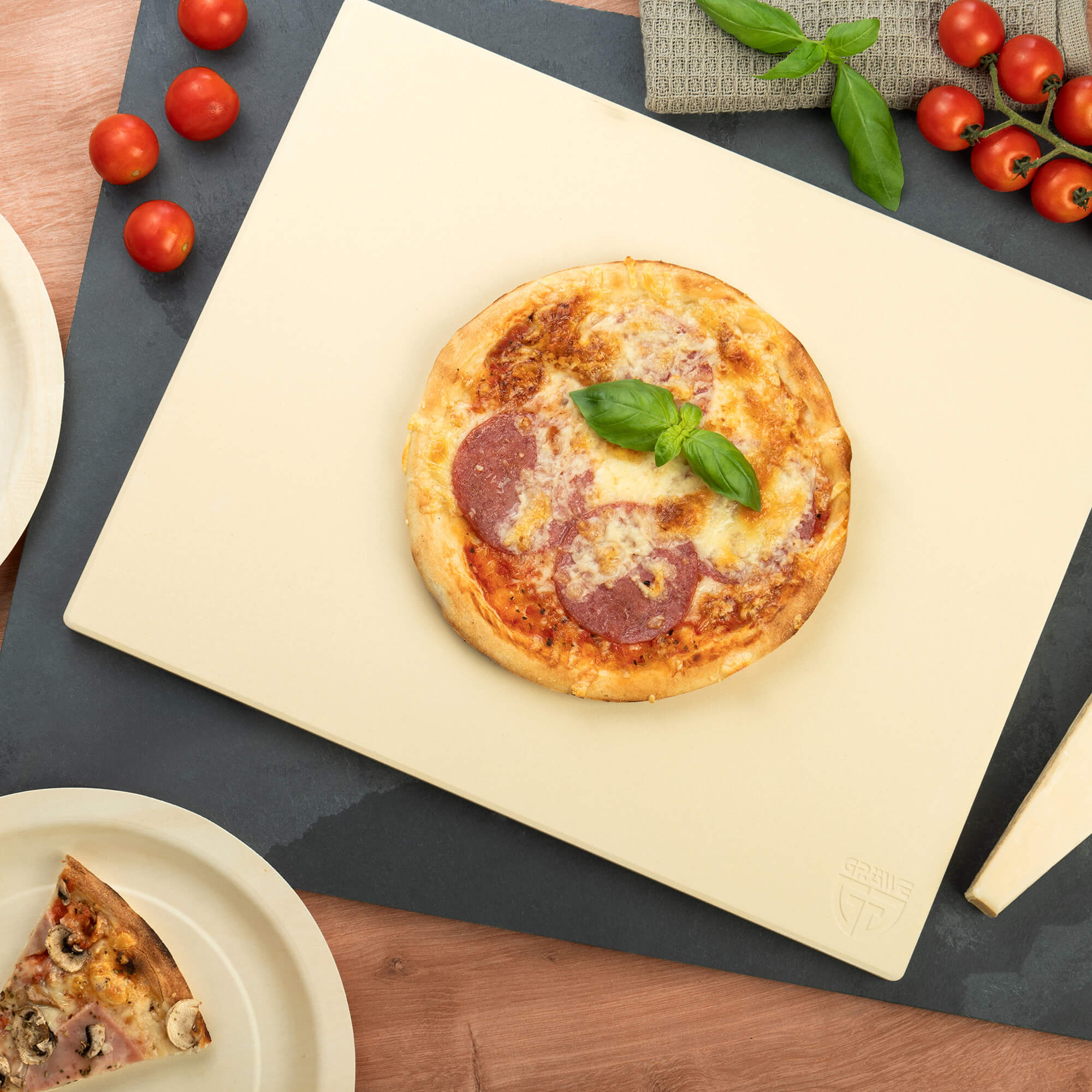 Pizzastein mit Pizzamesser, Pizza Set 2-teilig