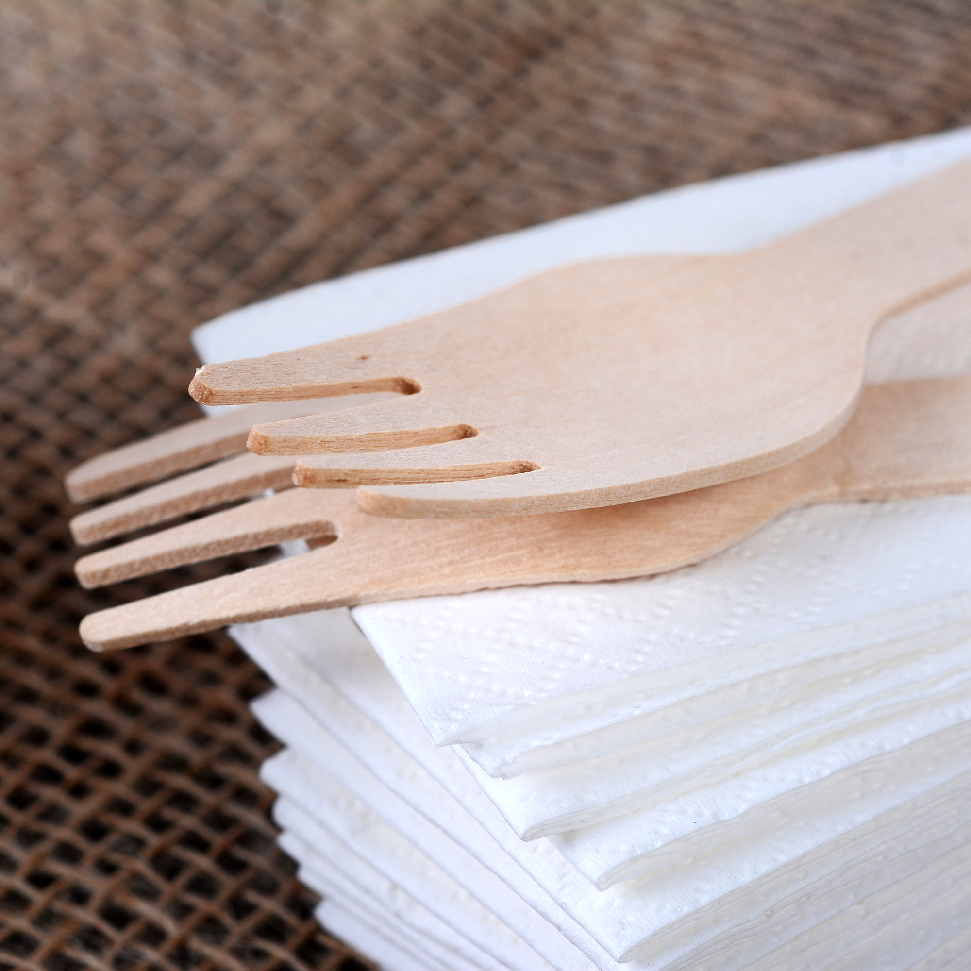Holzgabel mit Serviette, 100-tlg., nachhaltiges Besteckset