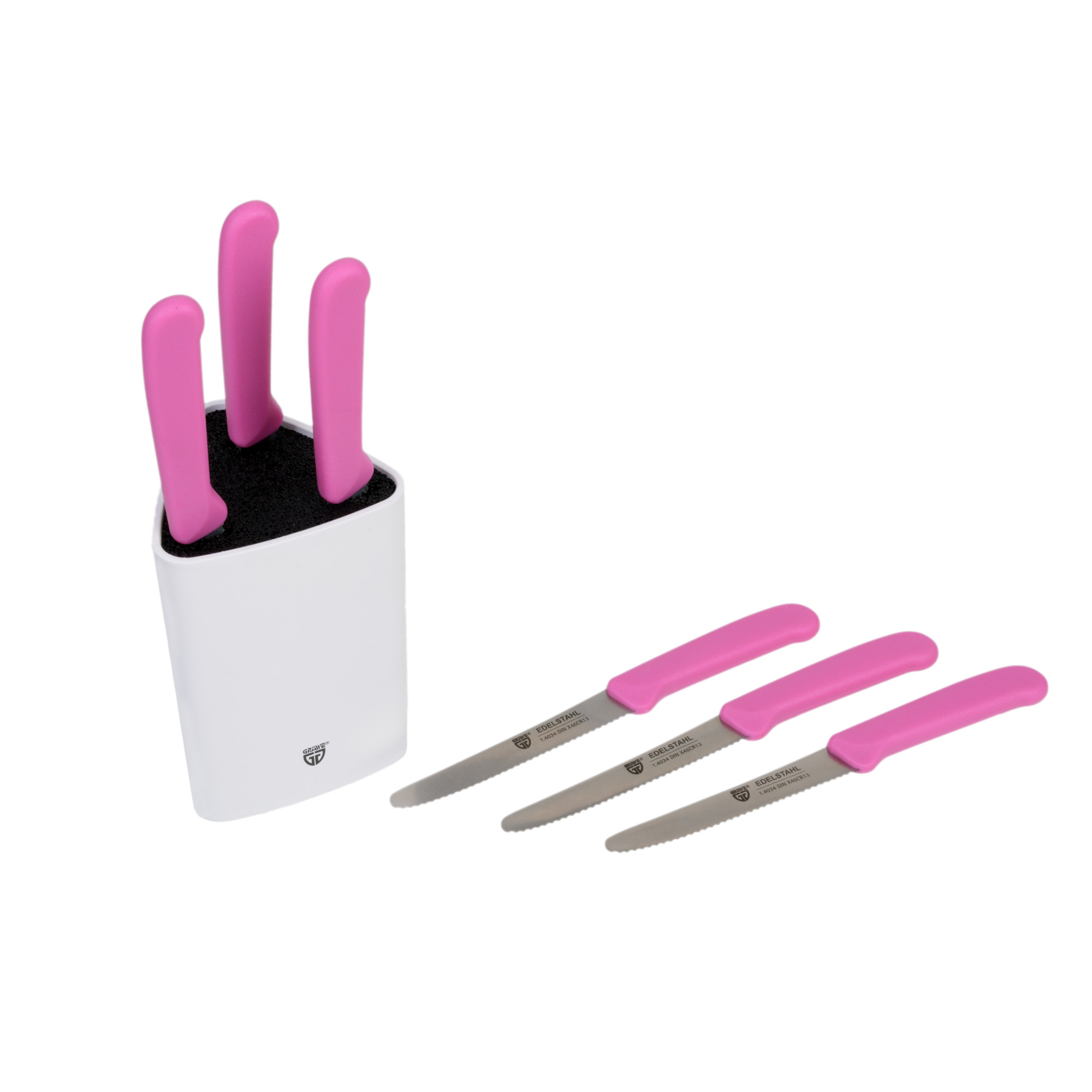 Universal-Messerblock weiß mit Messern pink