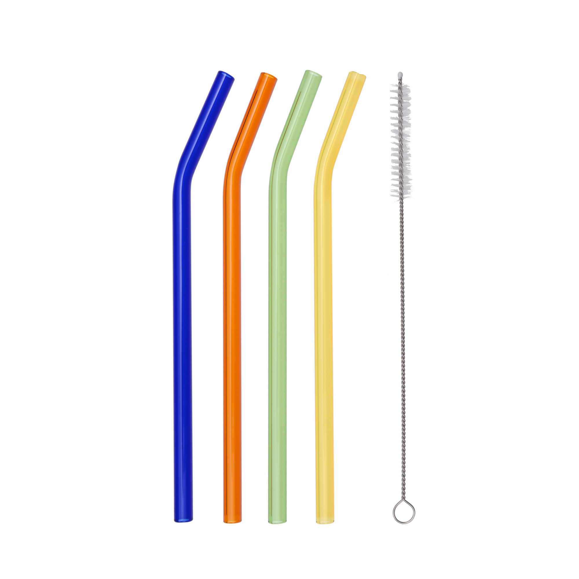 Trinkhalme Hartglas, bunt, 4 Stück + Bürste