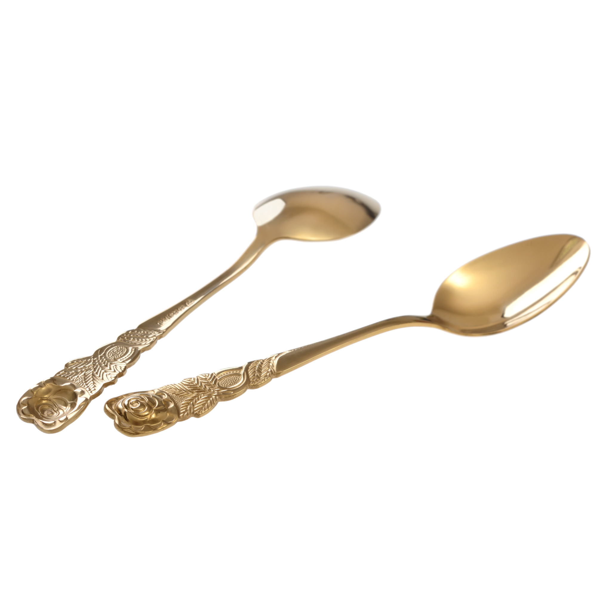 Kaffeelöffel 6 Stück Edelstahl, Serie Rosendekor, goldfarben