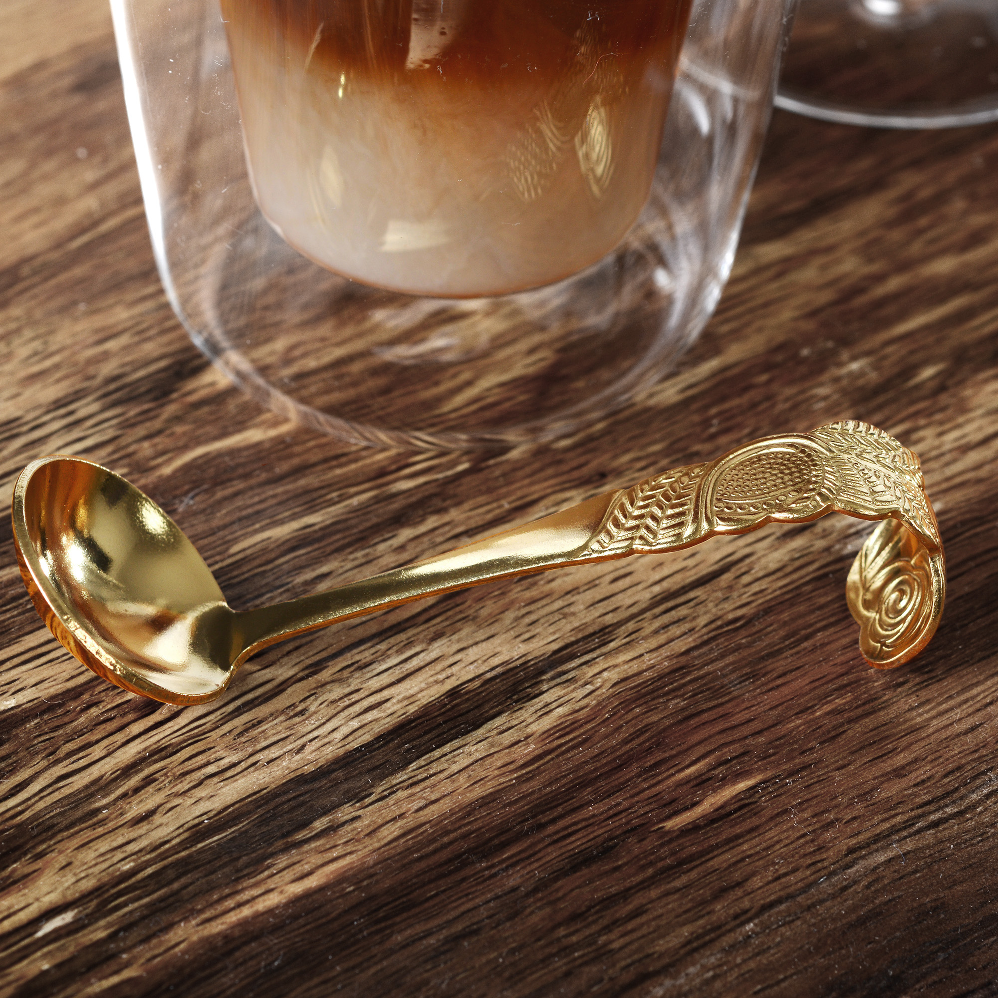 ostfriesischer Sahnelöffel, Edelstahl, Serie Rosendekor, gold