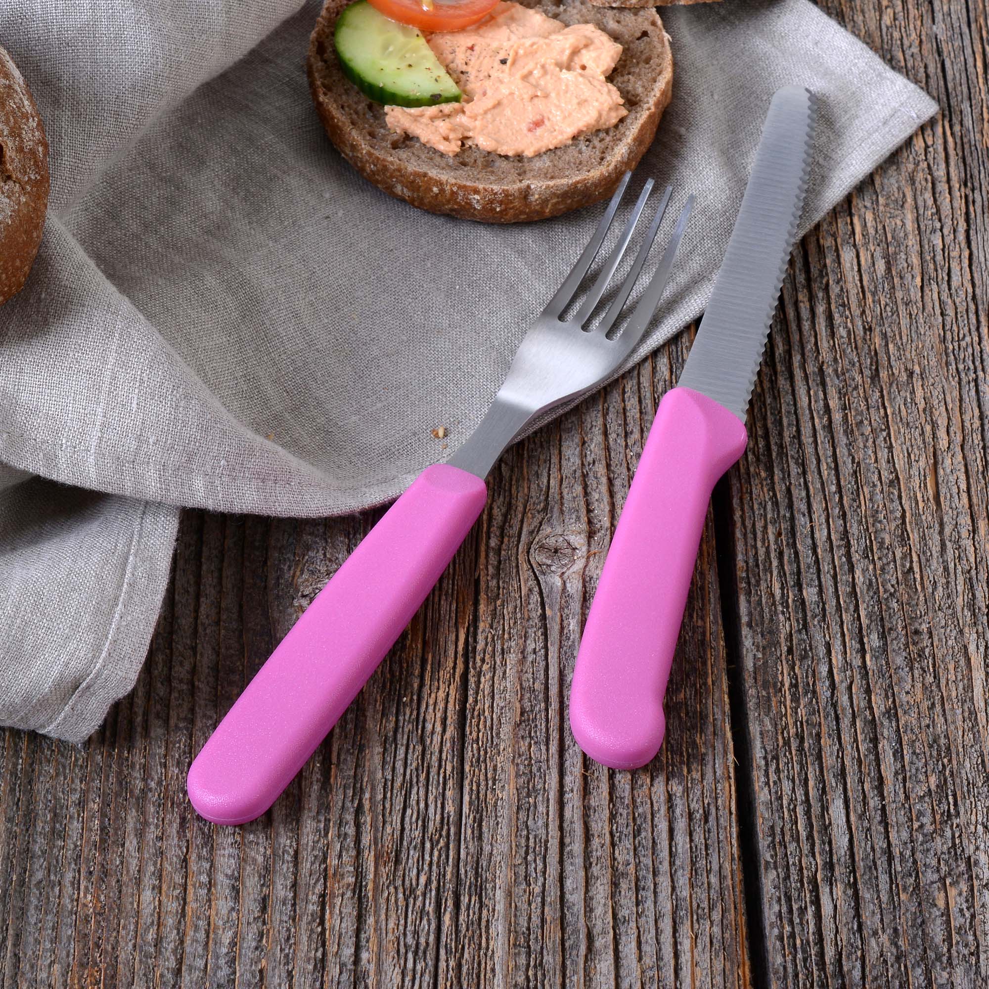 Tafelgabeln, 6 Stück, Edelstahl, bunte Griffe, pink