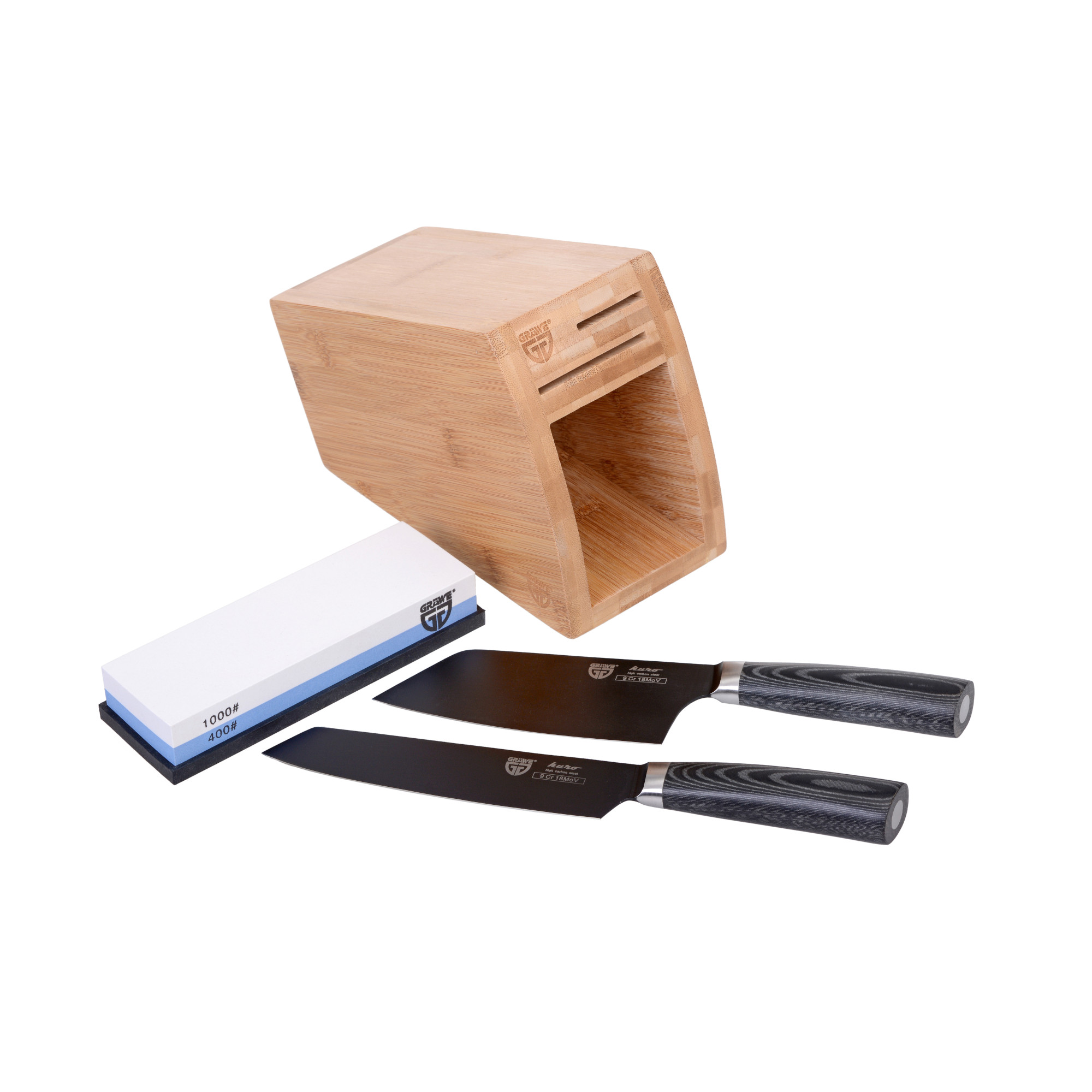 Messerblock mit Trimmer und Beil, Serie KURO + Wetzstein