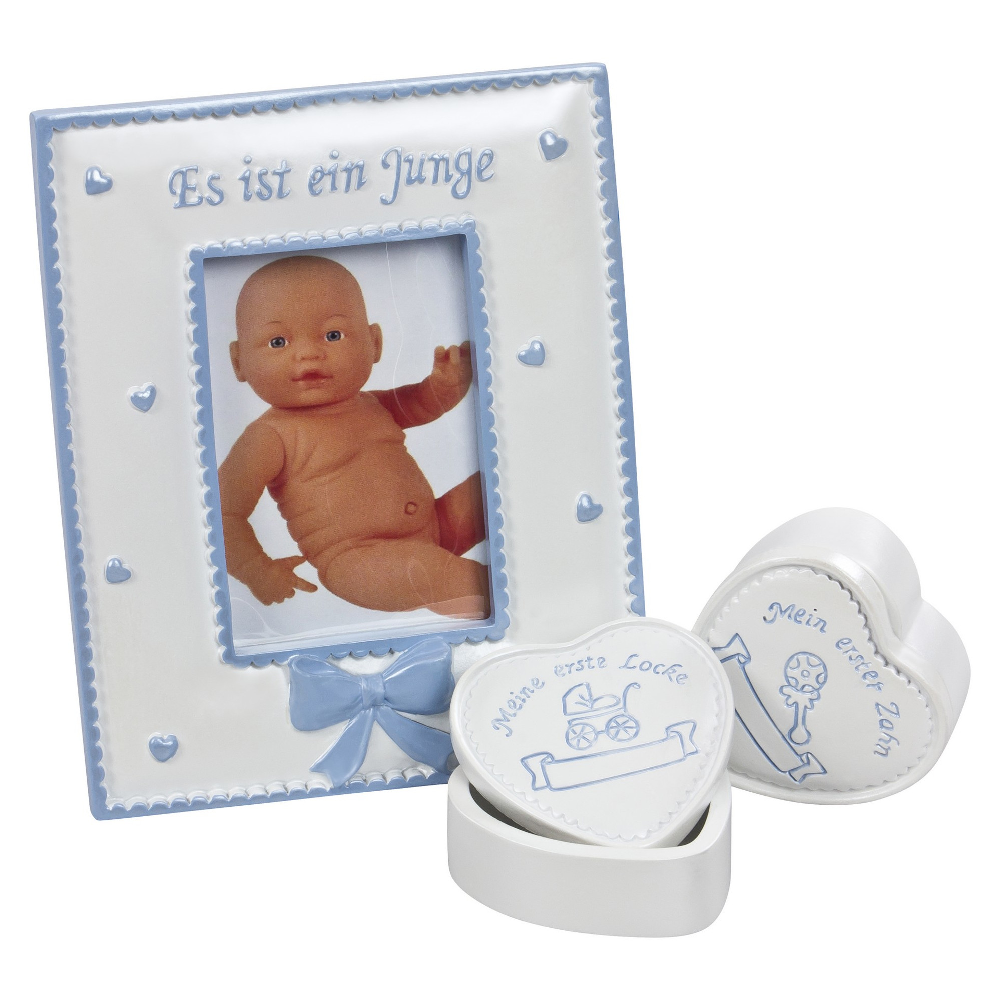 Geschenkset - JUNGE mit Bilderrahmen, 1. Zahn und 1. Locke