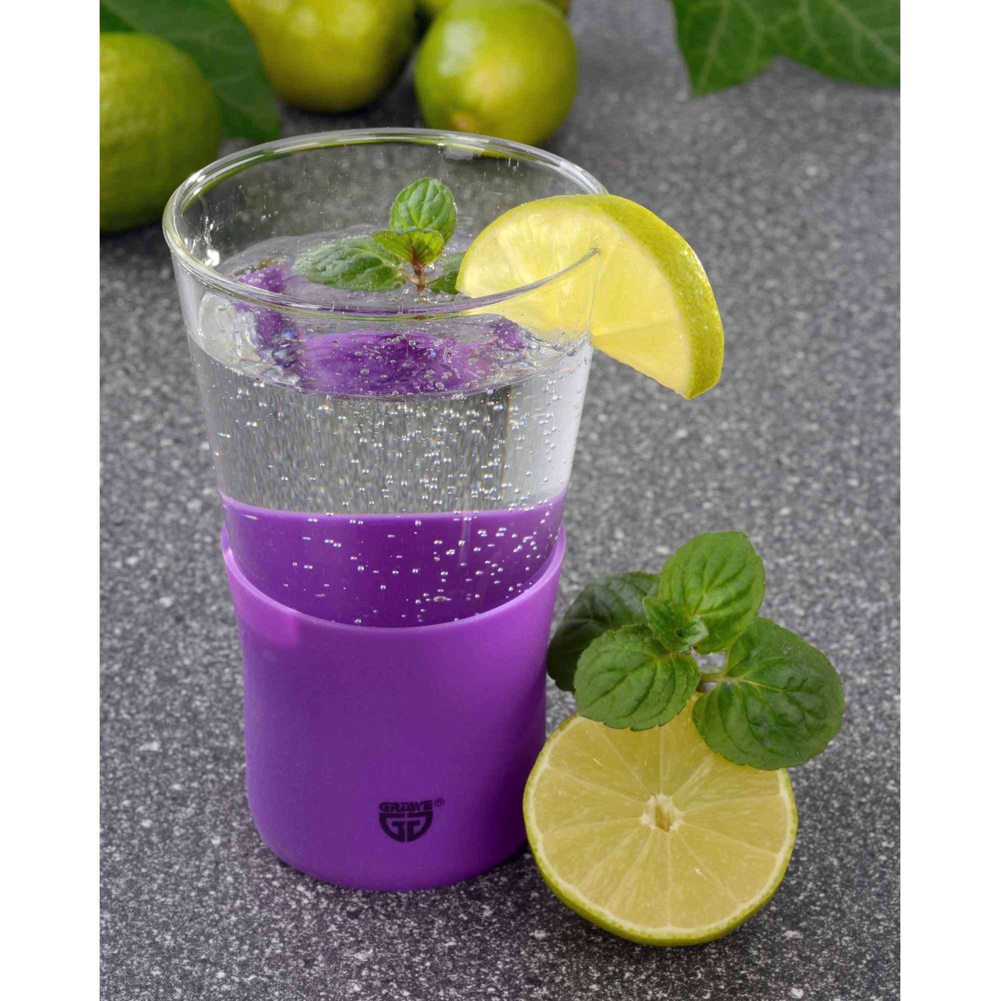 Glas 350 ml mit Silikon lila
