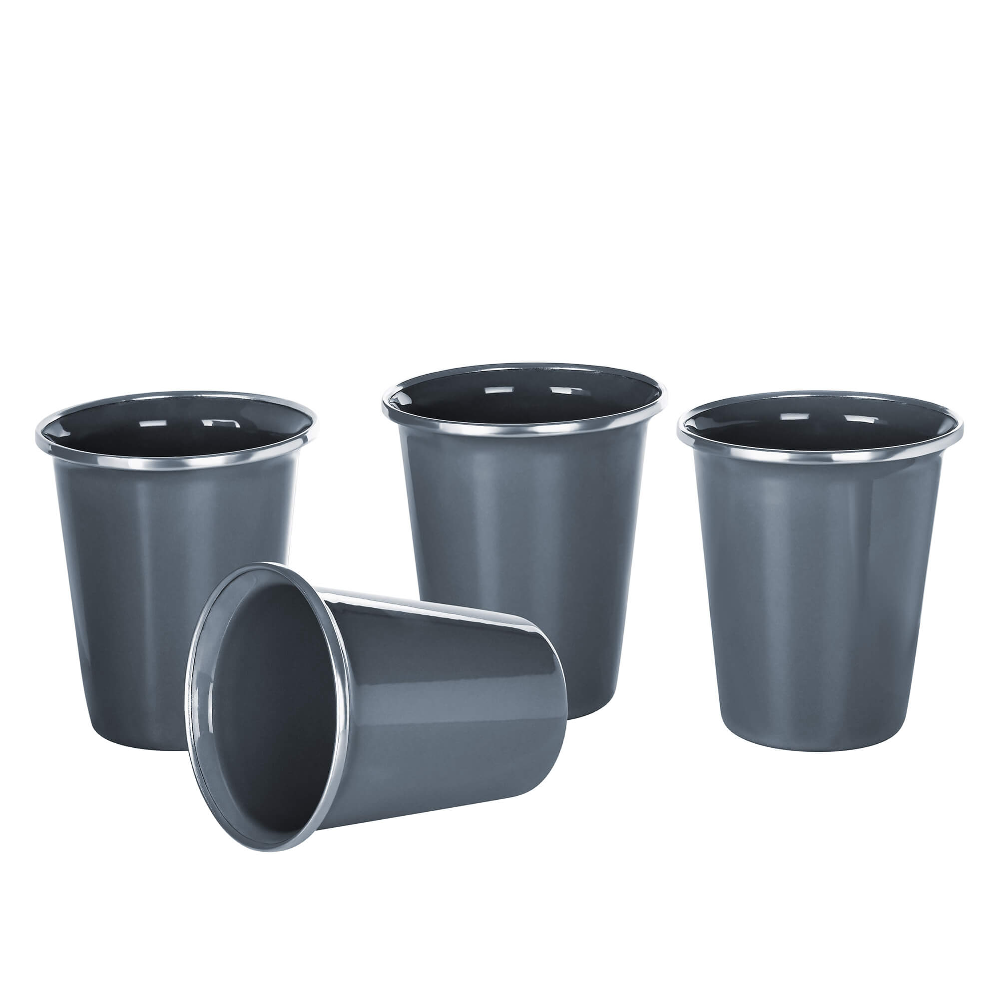 Becher ohne Henkel, Serie Emaille Element, 4 Stück, Grau
