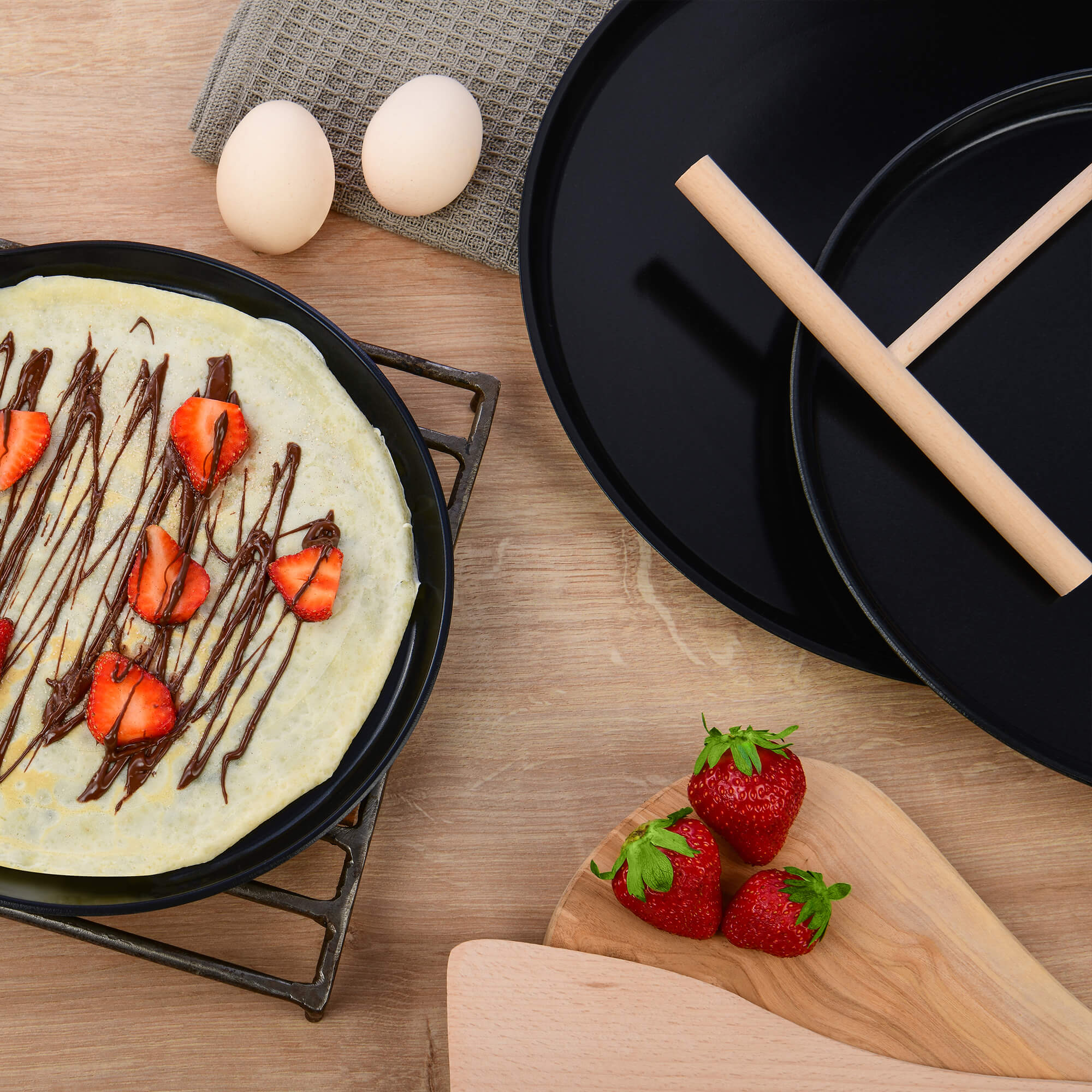 Crêpes Pfannenset 7-teilig, inkl abnehmbarer Griff, Crêpes Zubehör