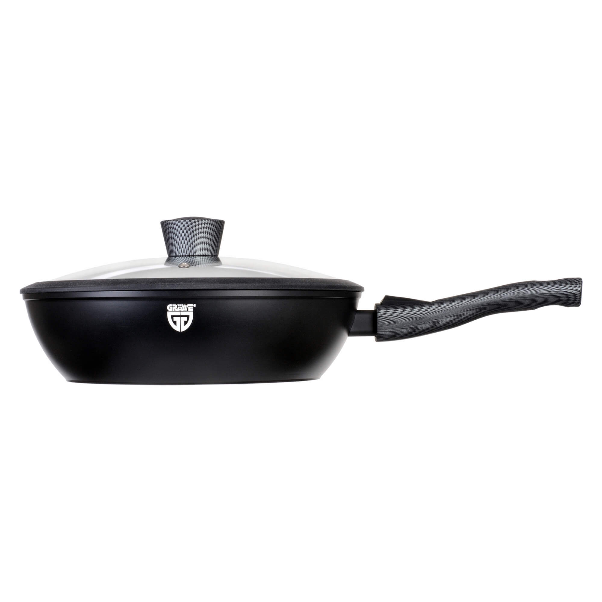 Pfanne Aluminium 28 cm, mit abnehmbarem Griff, Deckel und Wender