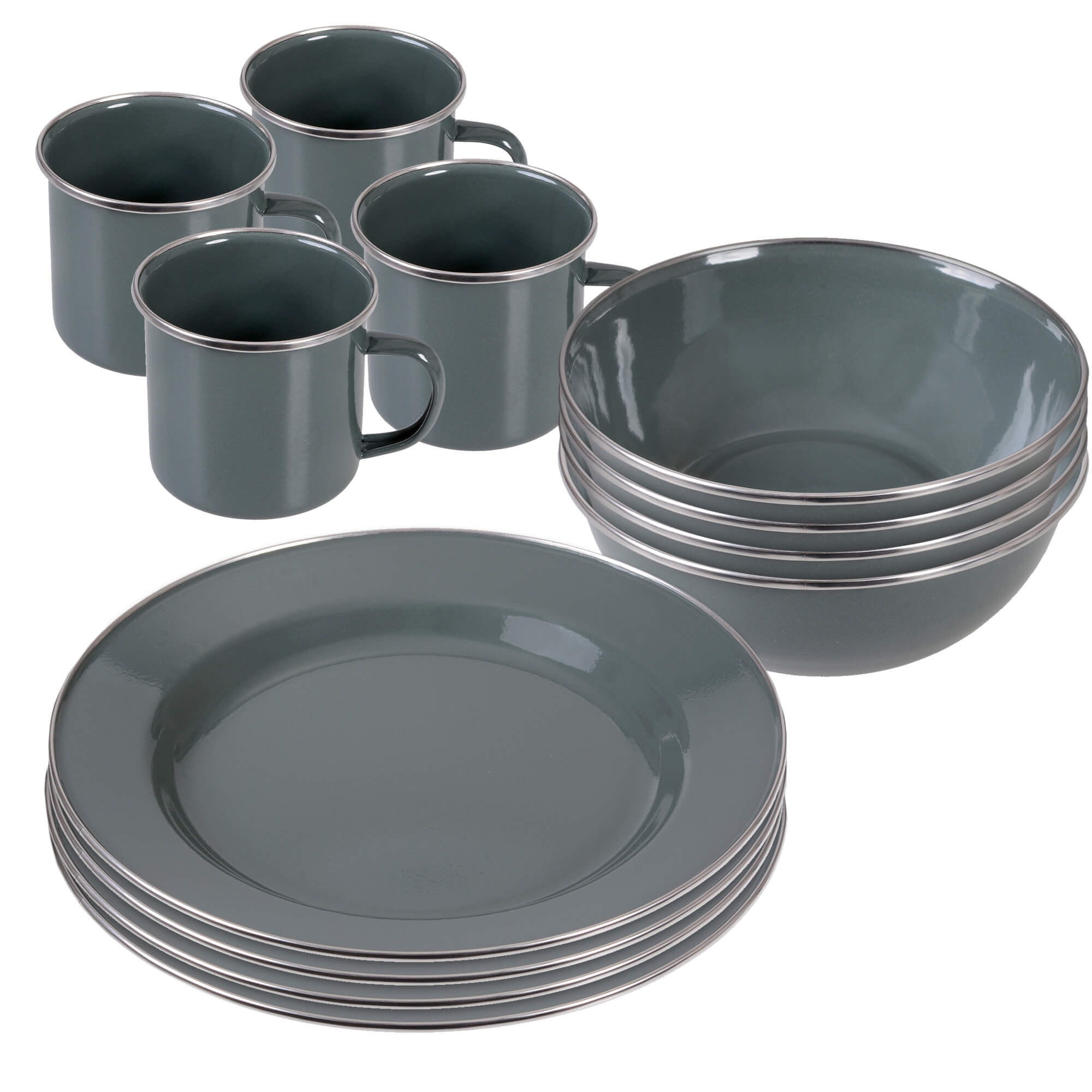 Camping Geschirr Set 4 Personen grau