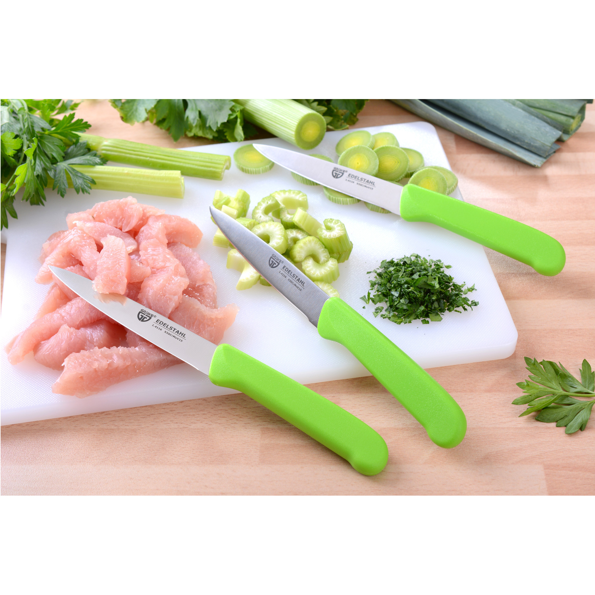 Gemüsemesser 3 Stück, Edelstahl grün