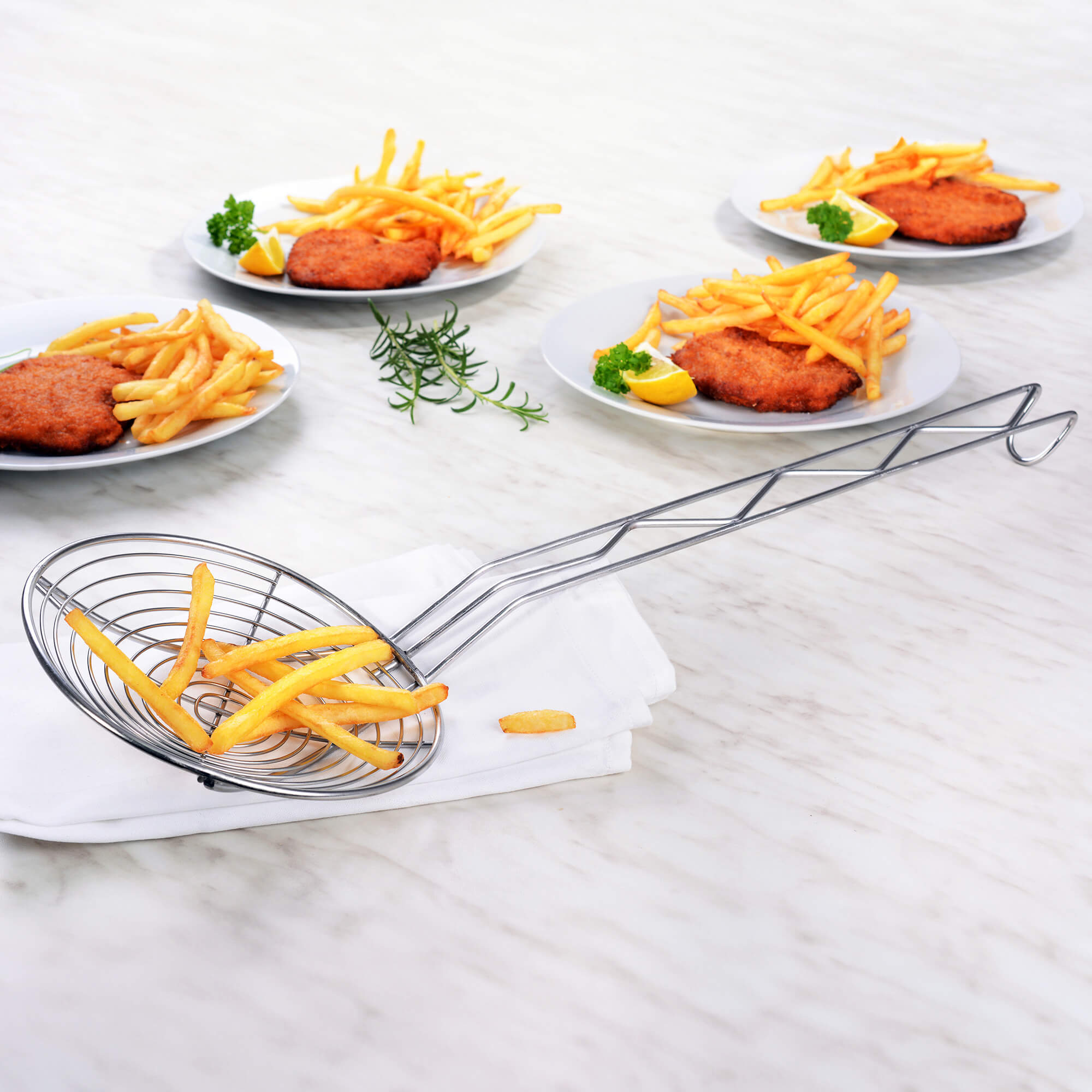 Frittierlöffel mit Hakenstiel, Chromstahl