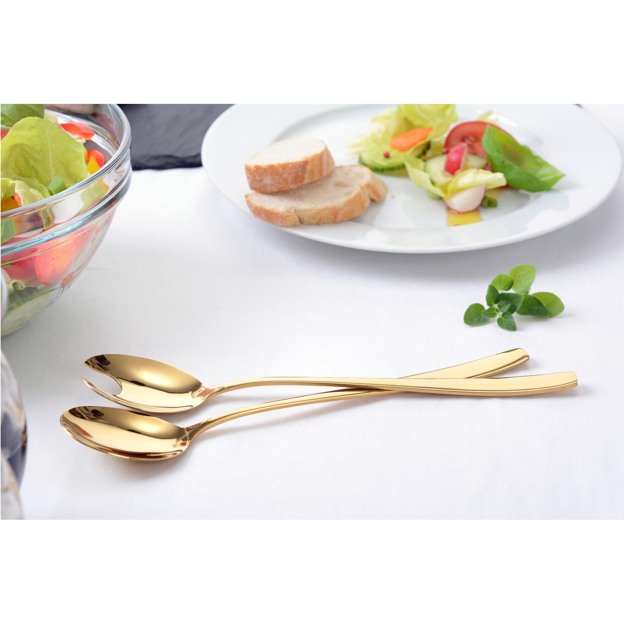Salatbesteck 2-tlg, Edelstahl, gold