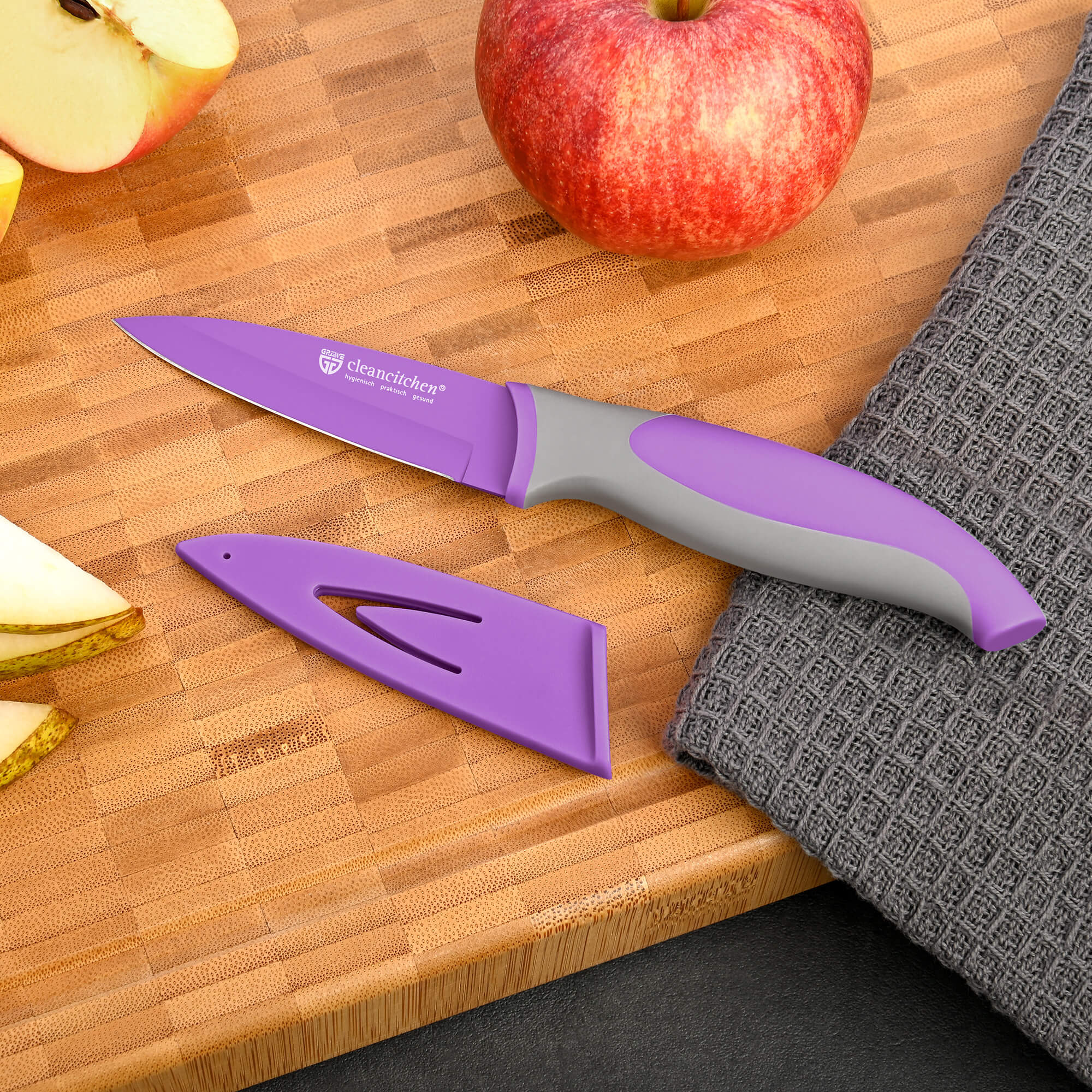 3er Set Küchenmesser mit Klingenschutz lavendel C3