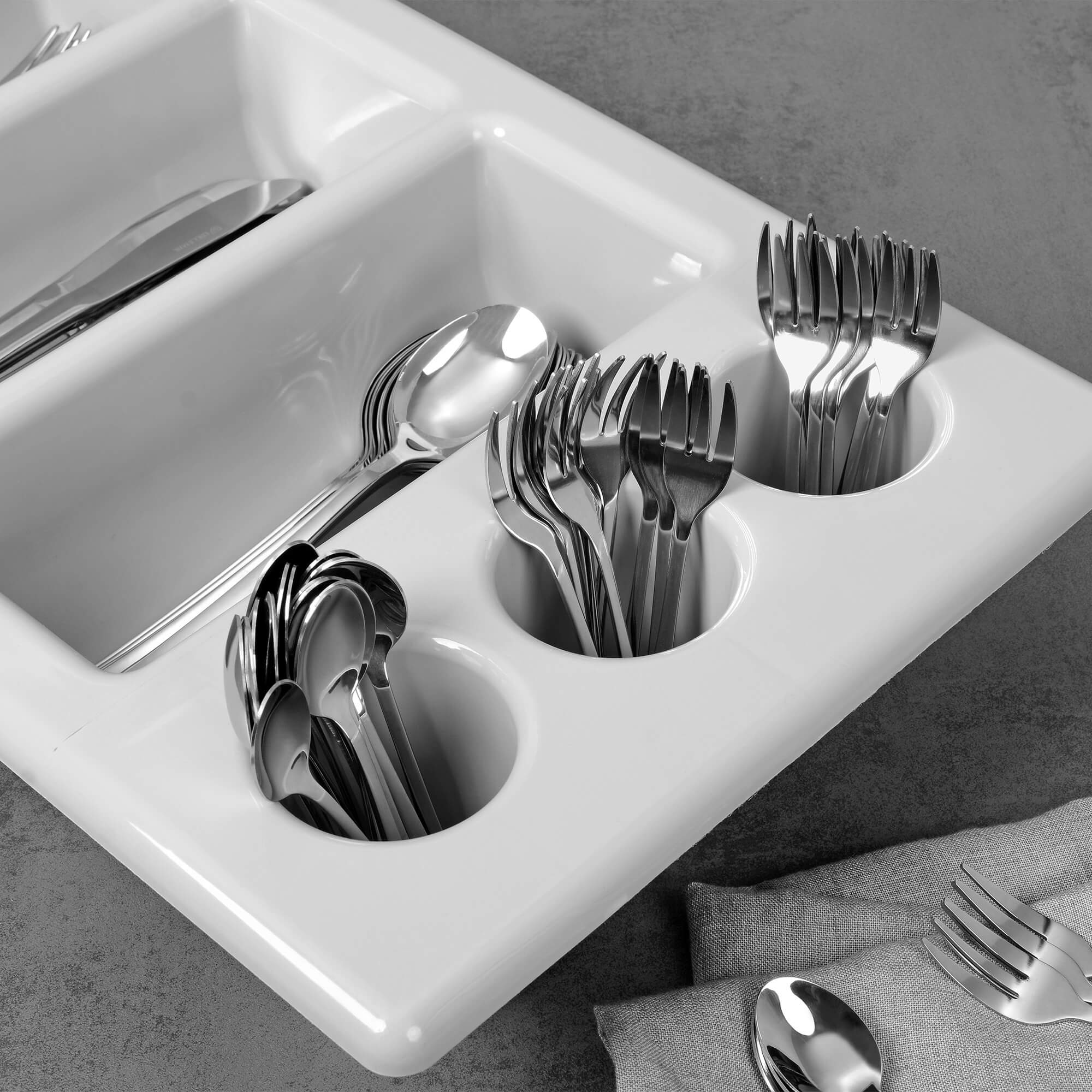 Besteckkasten mit 3 Fächern und 3 Köchern, grau, Polypropylen