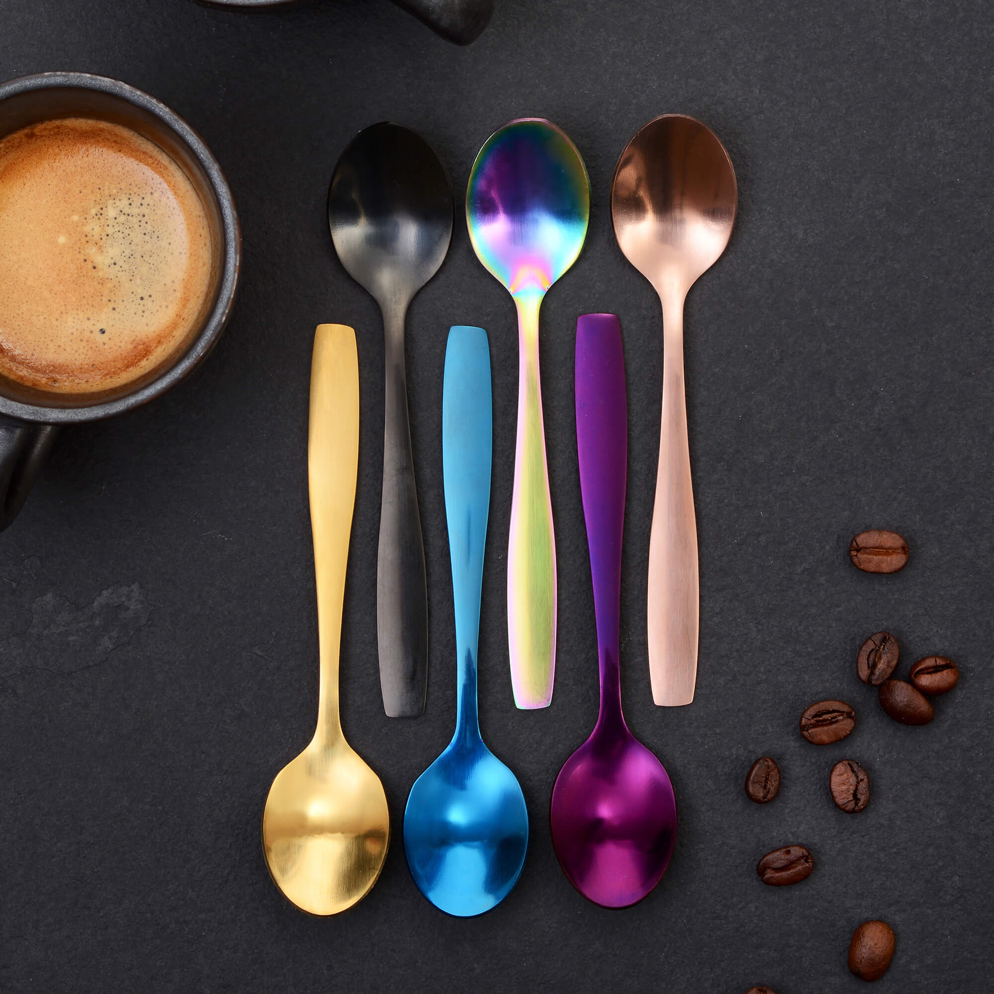 Espressolöffel, 6 Stück, Edelstahl, Farbenmix, Serie Königstein