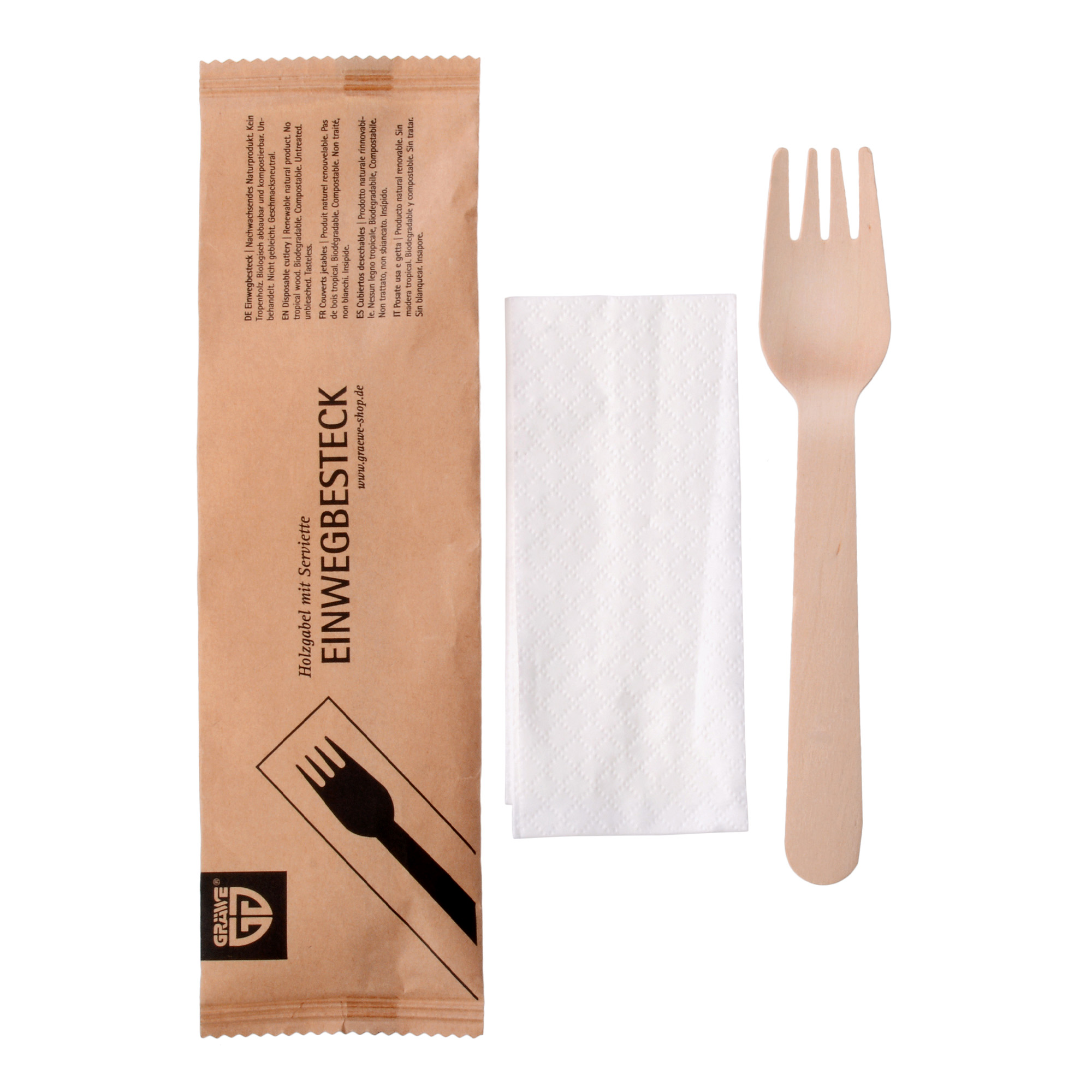 Holzgabel mit Serviette, 100-tlg., nachhaltiges Besteckset