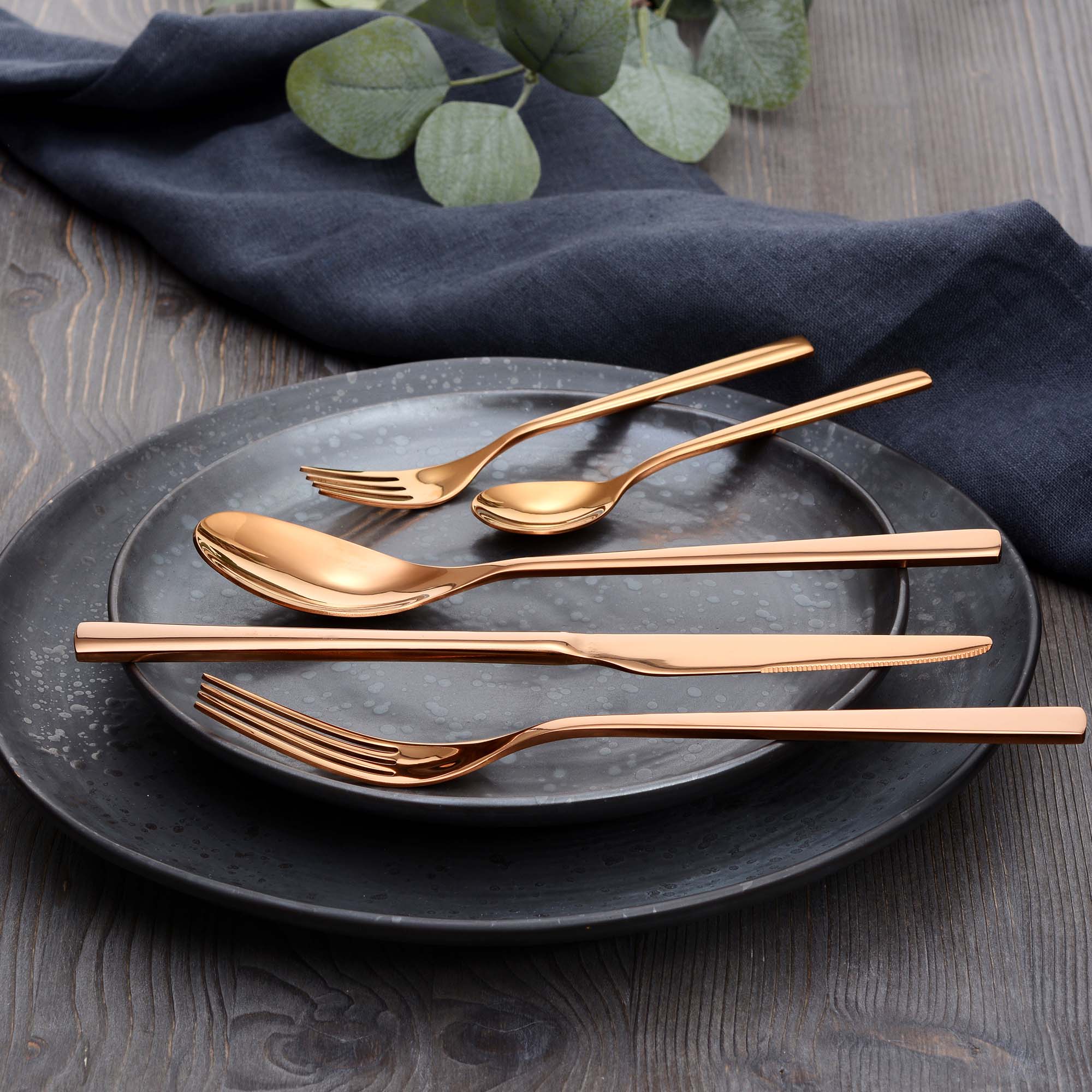 Besteck-Set Porto, 10-teilig, 2 Personen, Edelstahl, kupfer