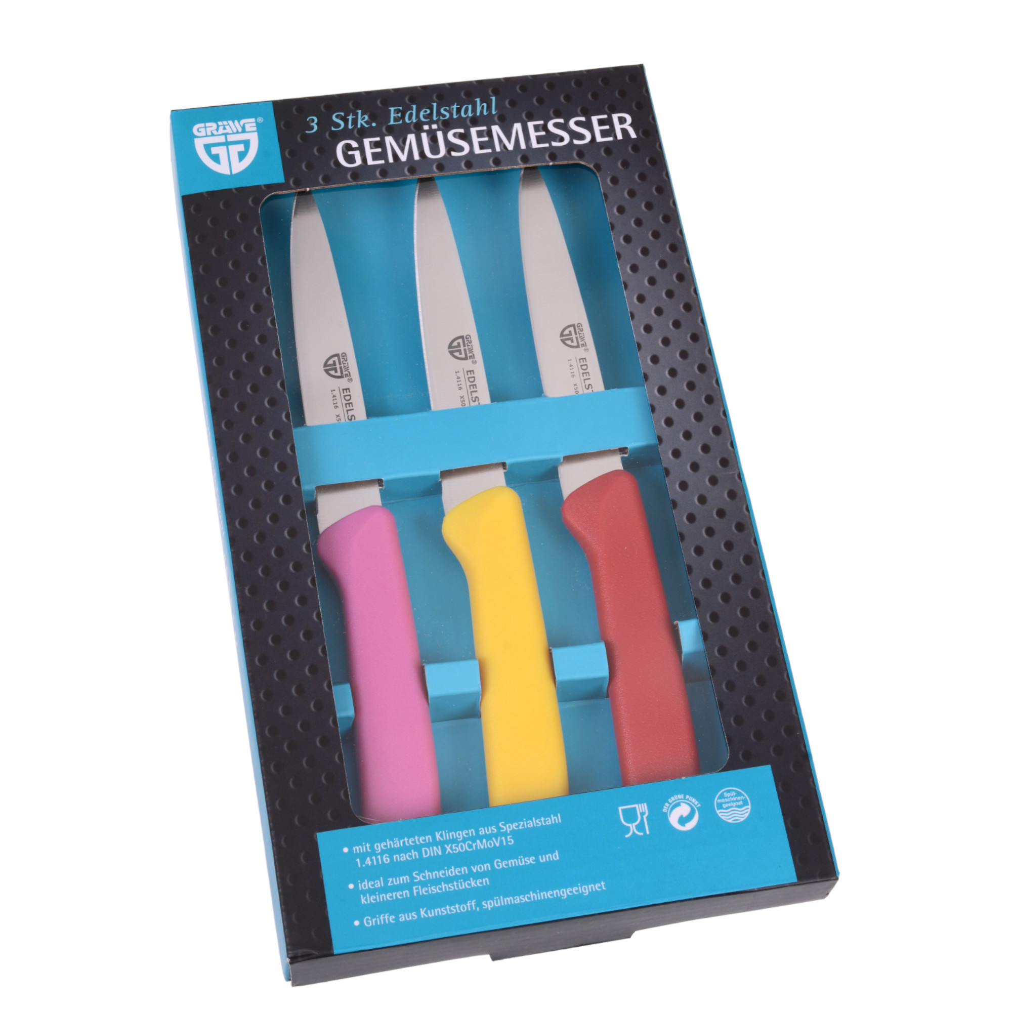 Gemüsemesser 3 Stück, Edelstahl bunt2