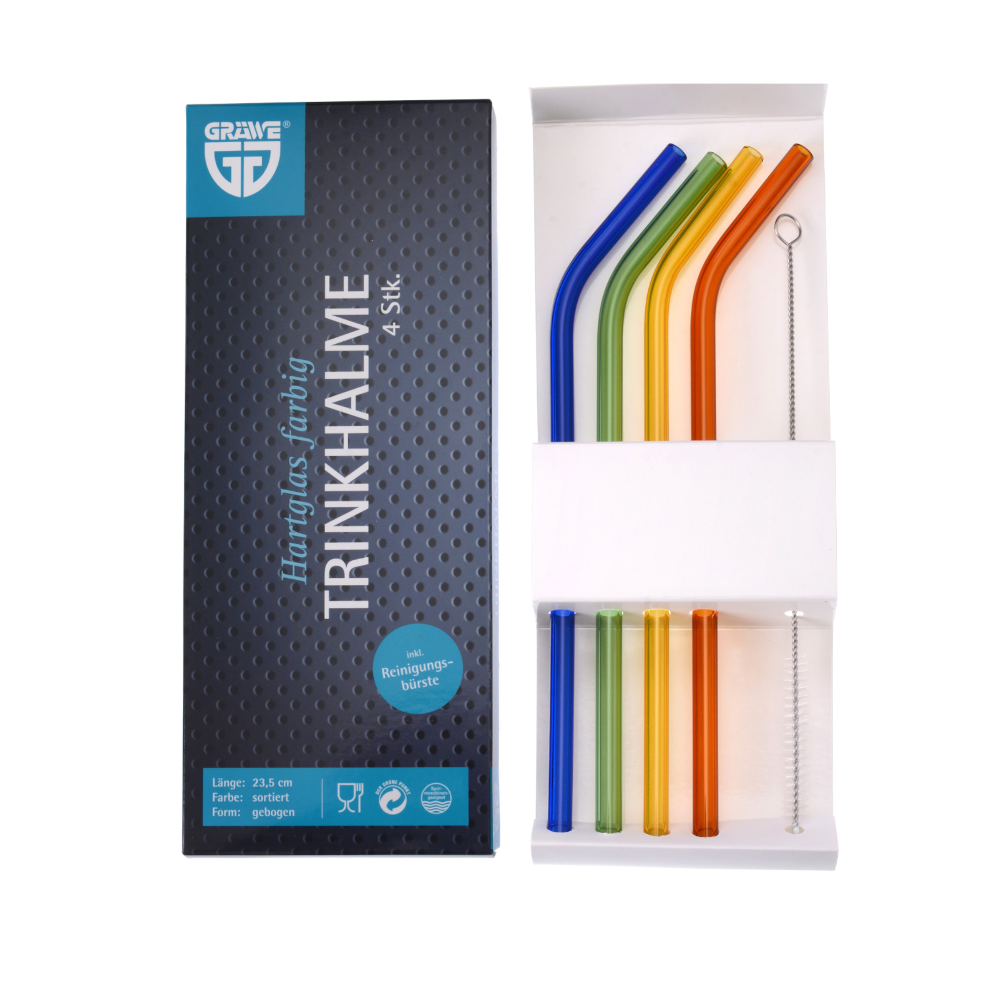 Trinkhalm-Set 5-tlg., Hartglas, bunt