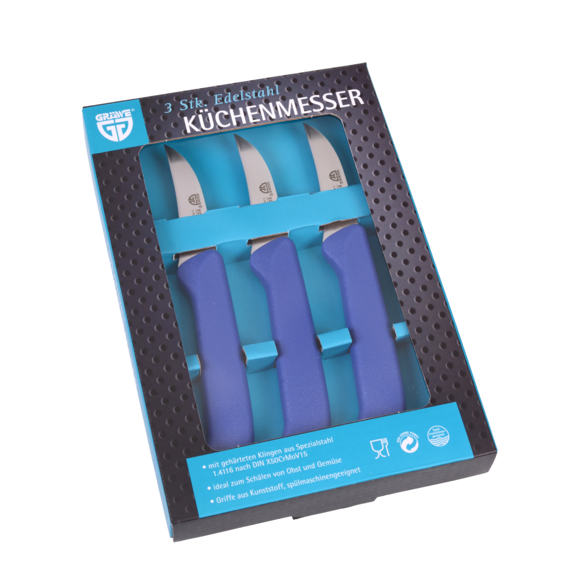 Küchenmesser 3 Stück, Edelstahl blau