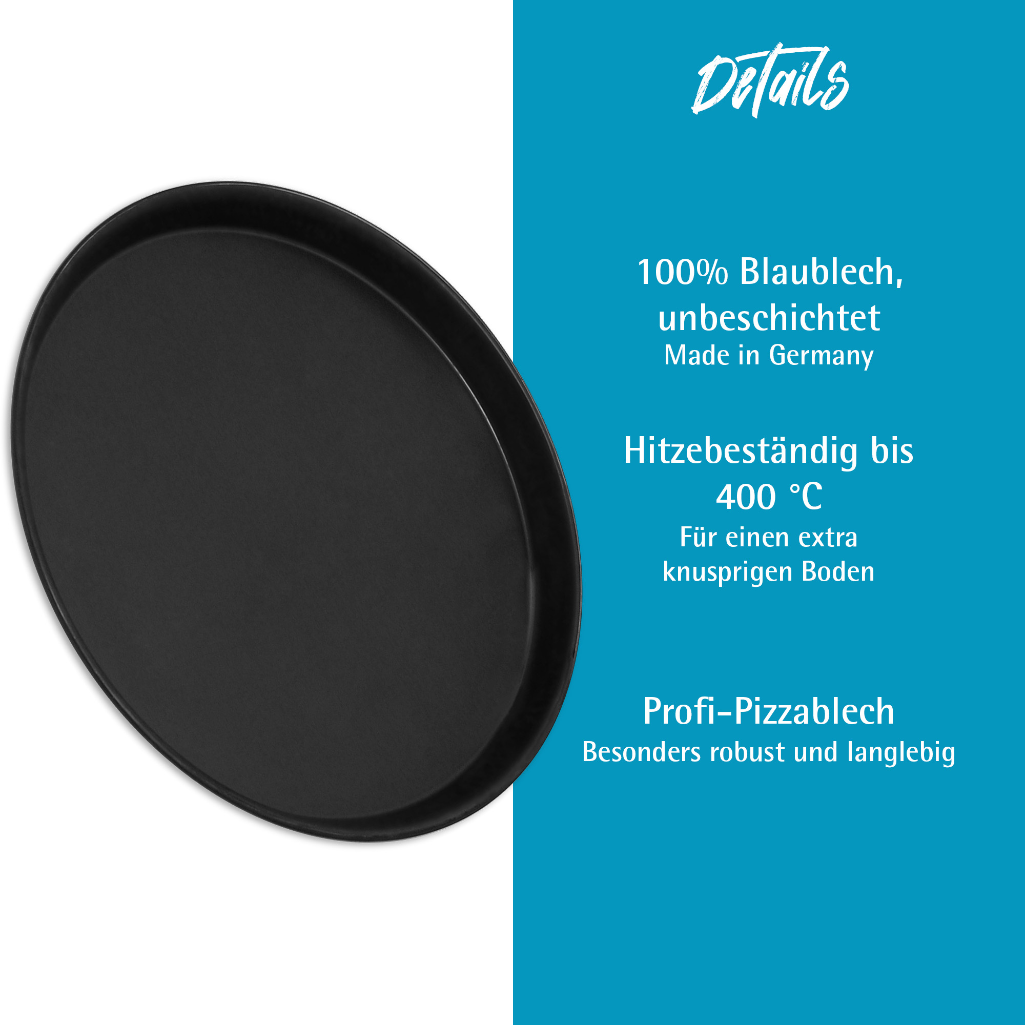 Pizzablech Ø 40 cm, 4-teilig, rund, Blaublech, Made in Germany