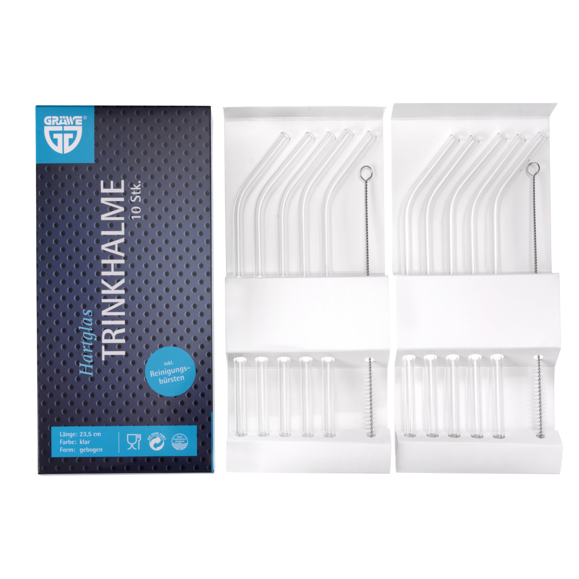Trinkhalm-Set 12-tlg., aus Hartglas