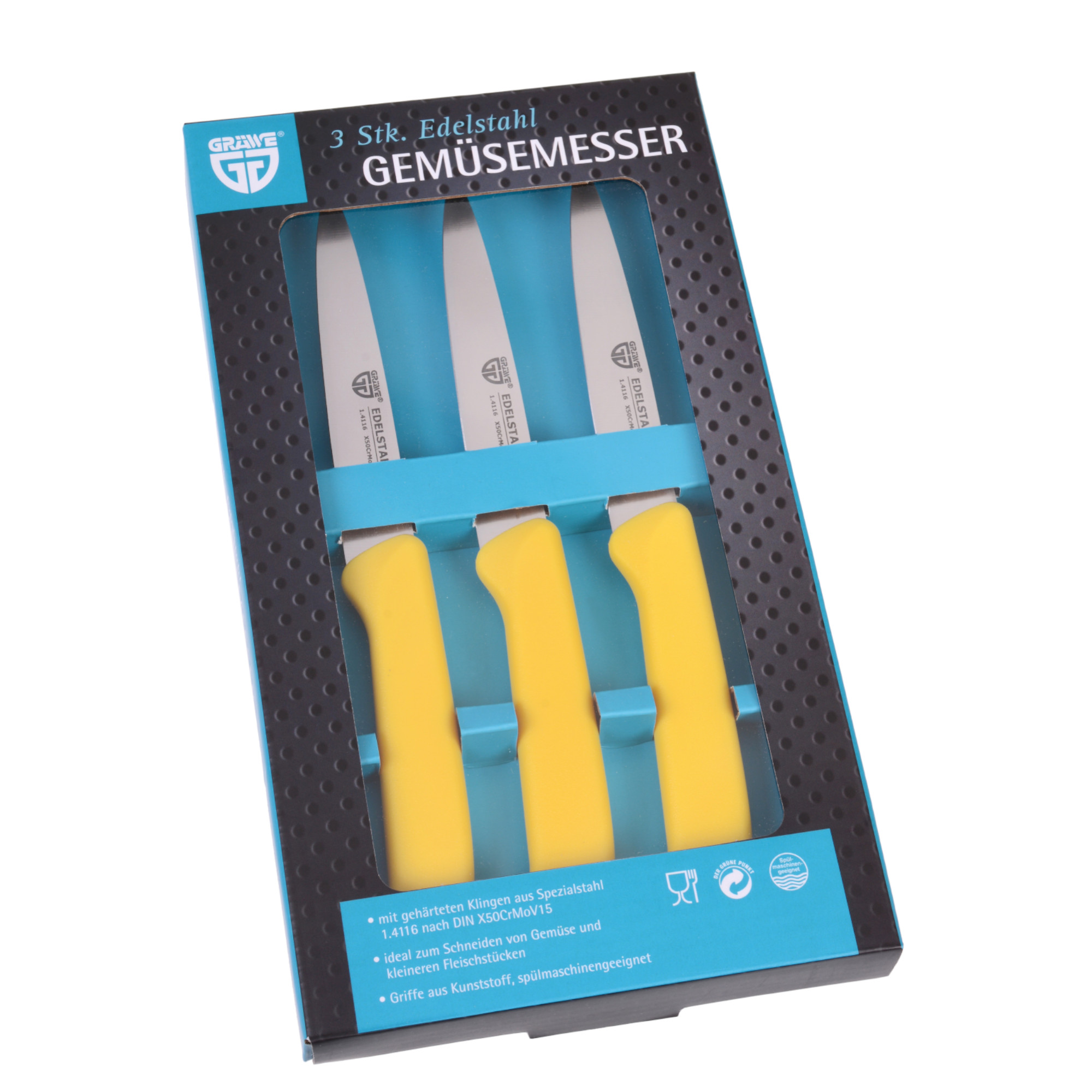 Gemüsemesser 3 Stück, Edelstahl gelb