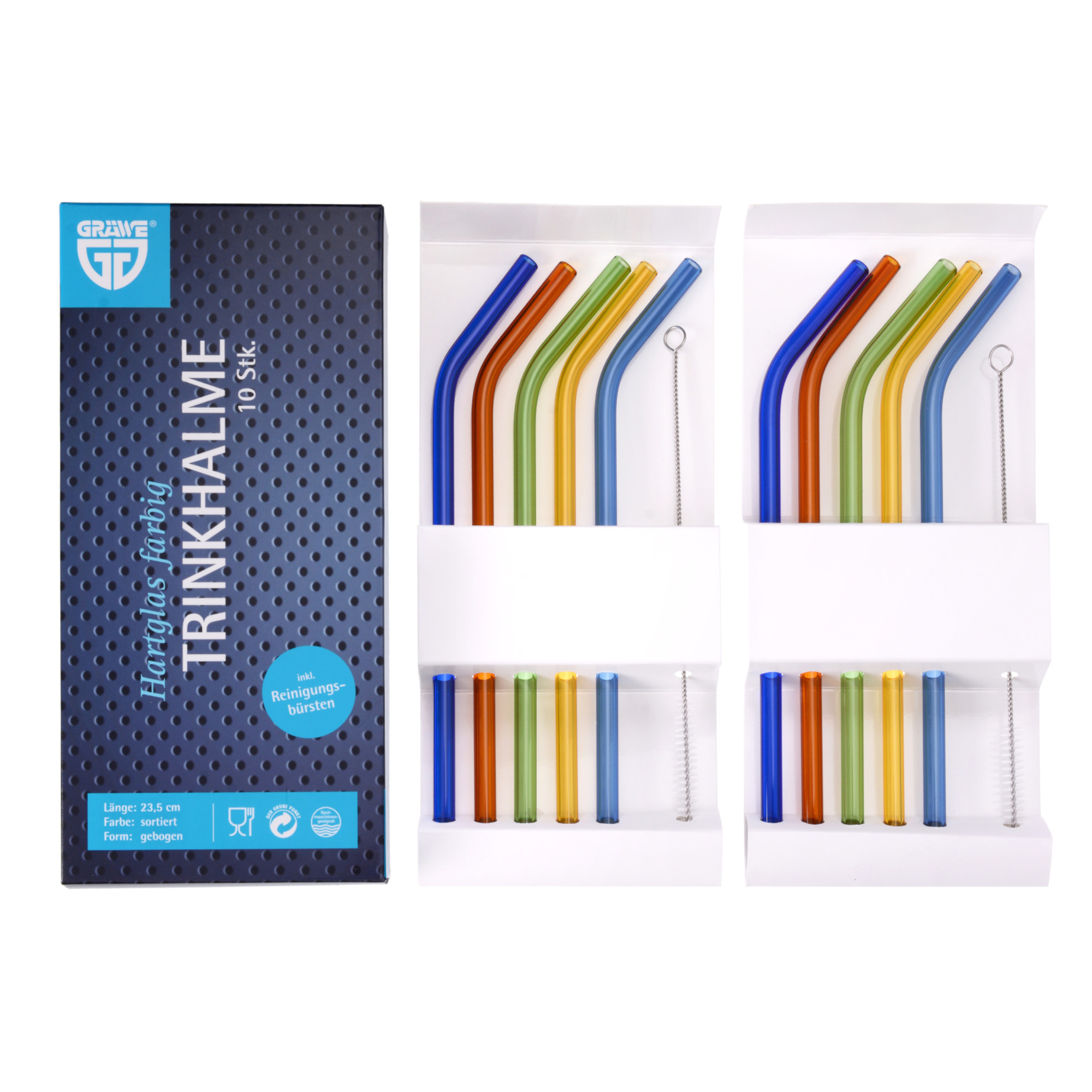 Trinkhalm-Set 12-tlg., Hartglas, bunt
