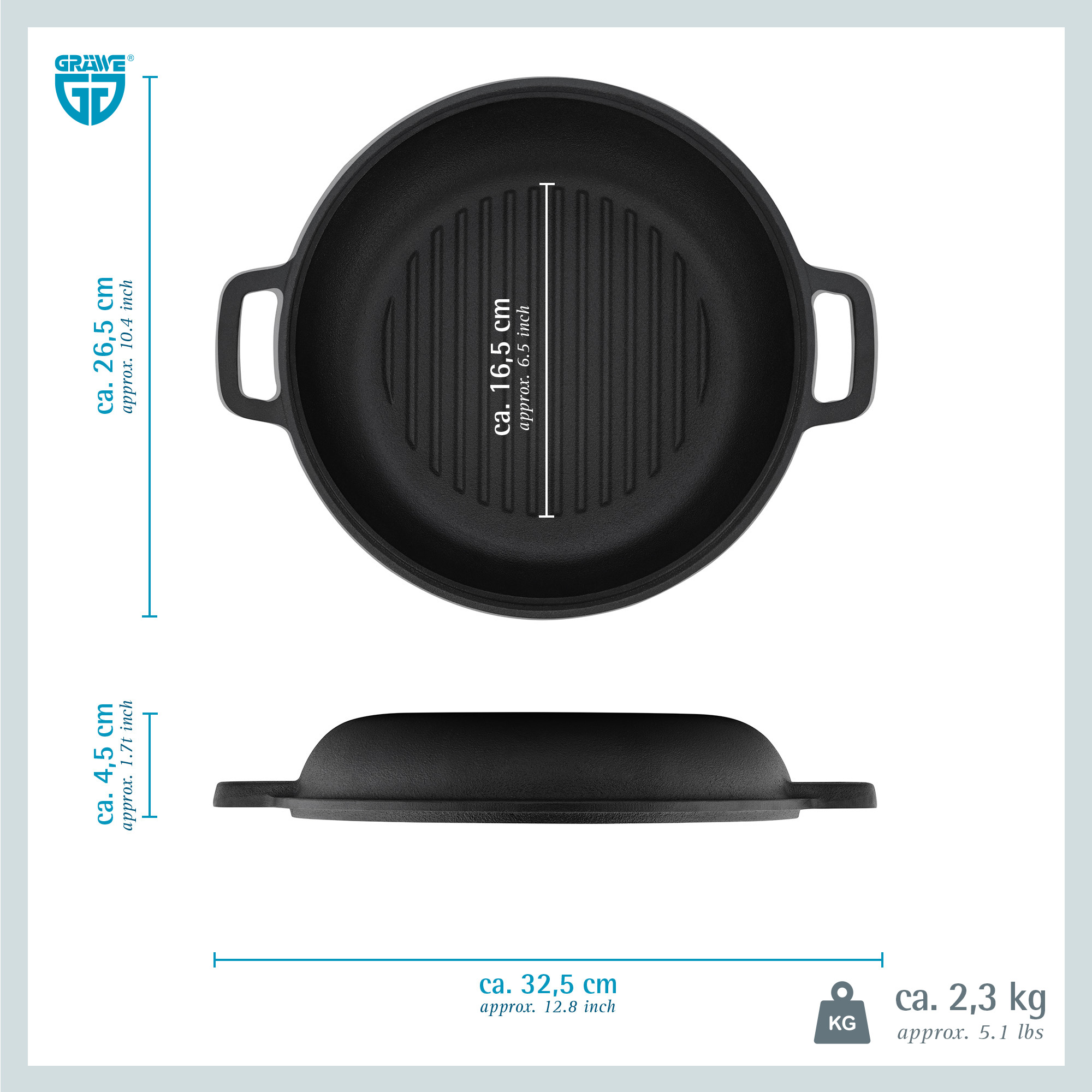 Dutch Oven CI 350, Ø 26 cm, 2-in-1 Brat- und Kochtopf, Gusseisen, 5QT, 4,7 Liter
