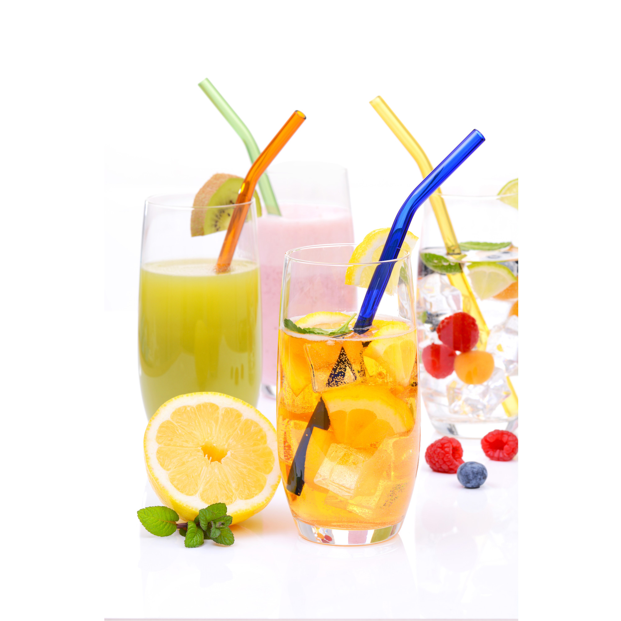 Trinkhalme Hartglas, bunt, 4 Stück + Bürste