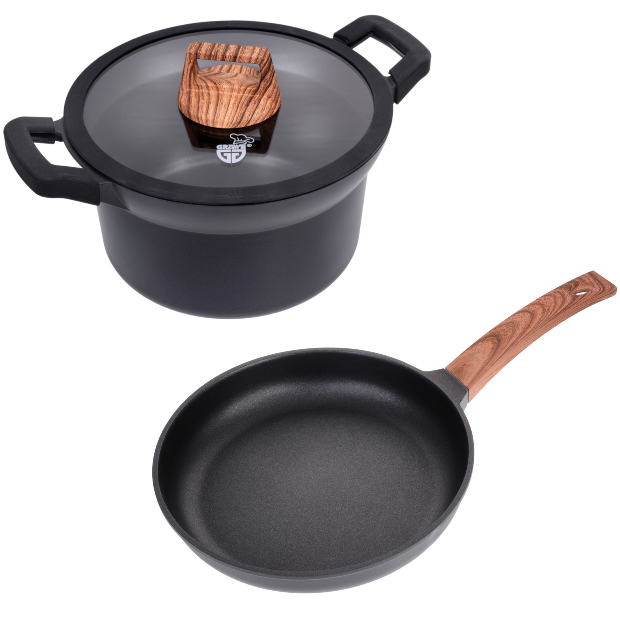 Serie Alu-Line, 2-teiliges Set, Pfanne 28 cm + Kochtopf 24 cm, Aluguss