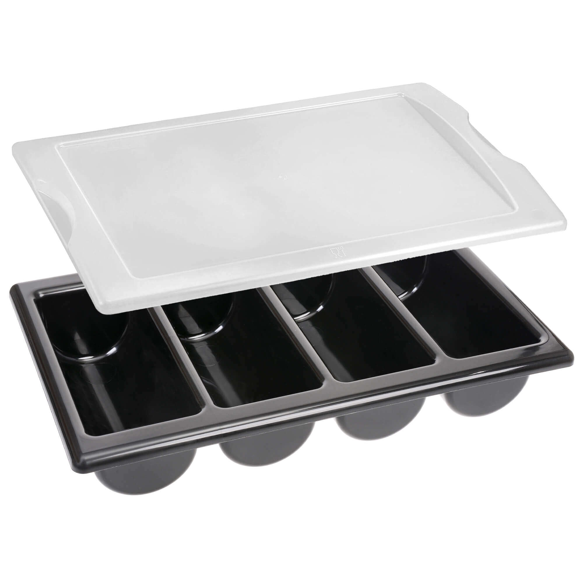 Besteckkasten 4 Fächer, inkl. Deckel, schwarz, Polypropylen