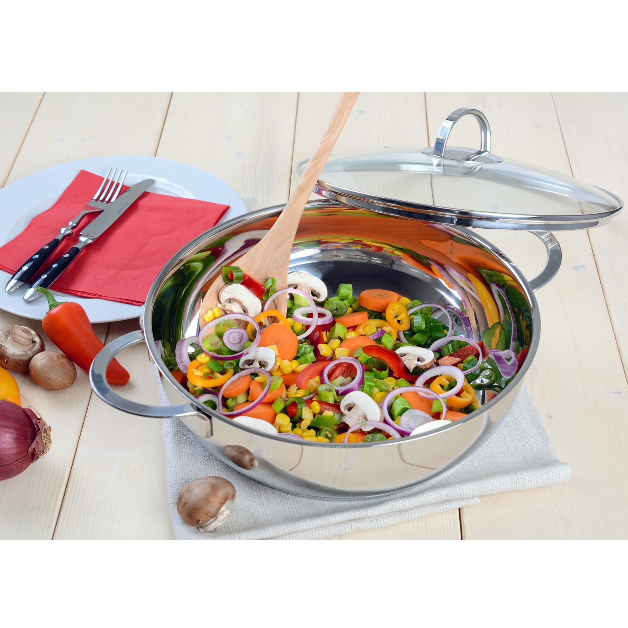 Bratpfanne / Servierpfanne 28 cm mit Glasdeckel