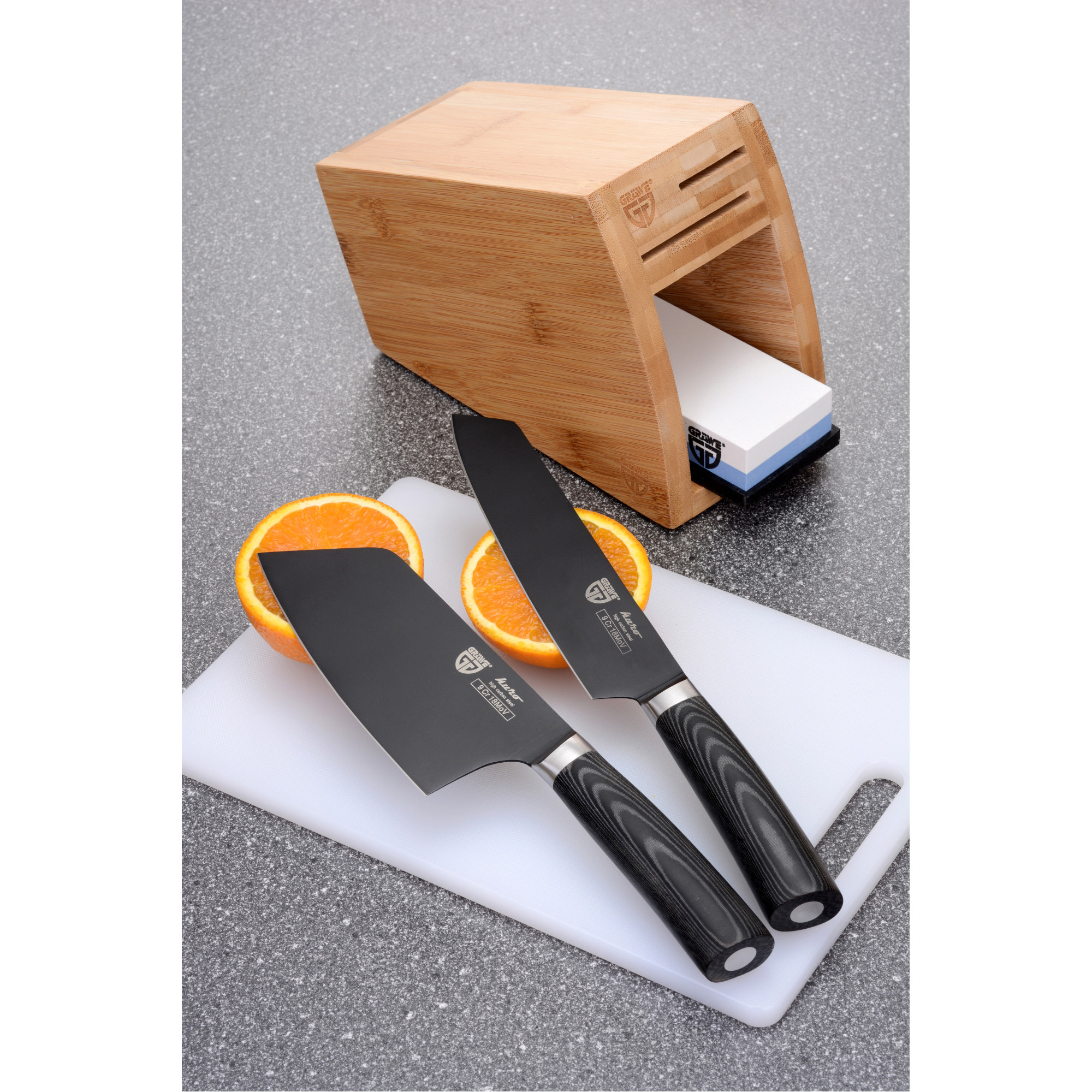 Messerblock mit Trimmer und Beil, Serie KURO + Wetzstein