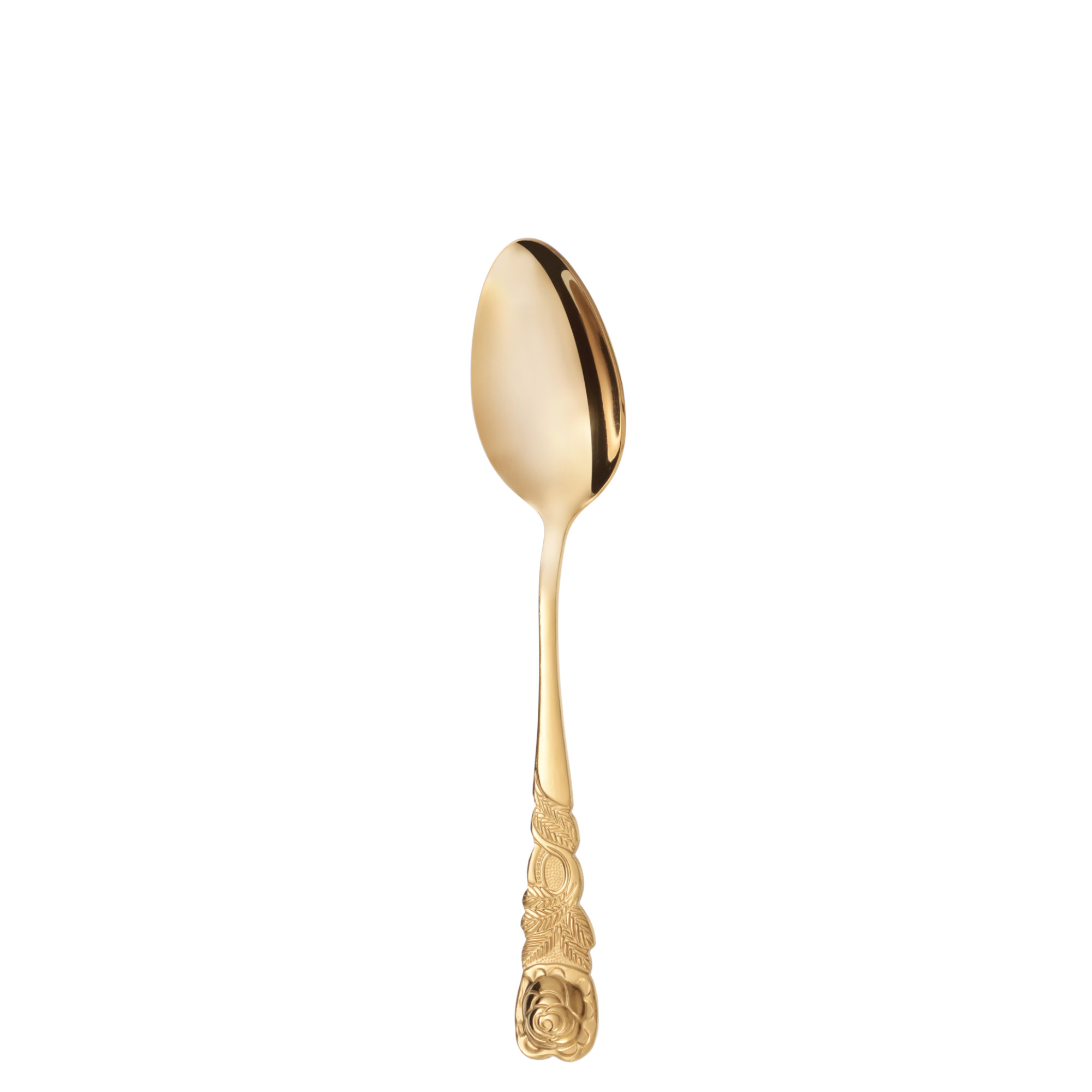 Kaffeelöffel 6 Stück Edelstahl, Serie Rosendekor, goldfarben