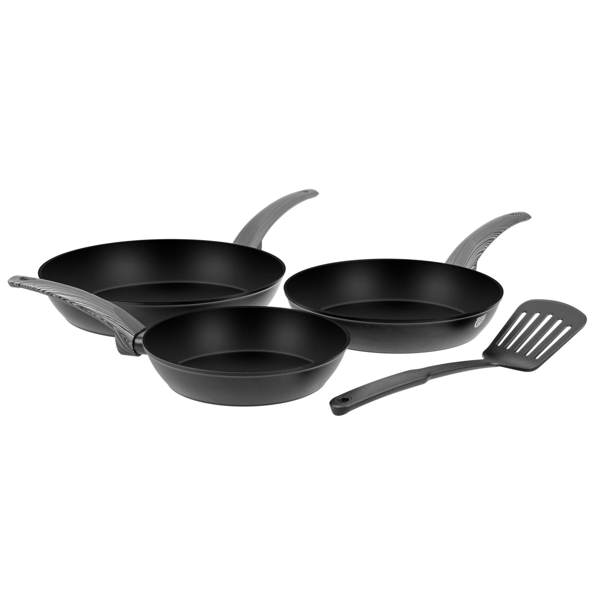 GRÄWE Alu-Pfannen, Ø 20 cm, Ø 24 cm, Ø 28 cm, 3-tlg, Pfannenwender
