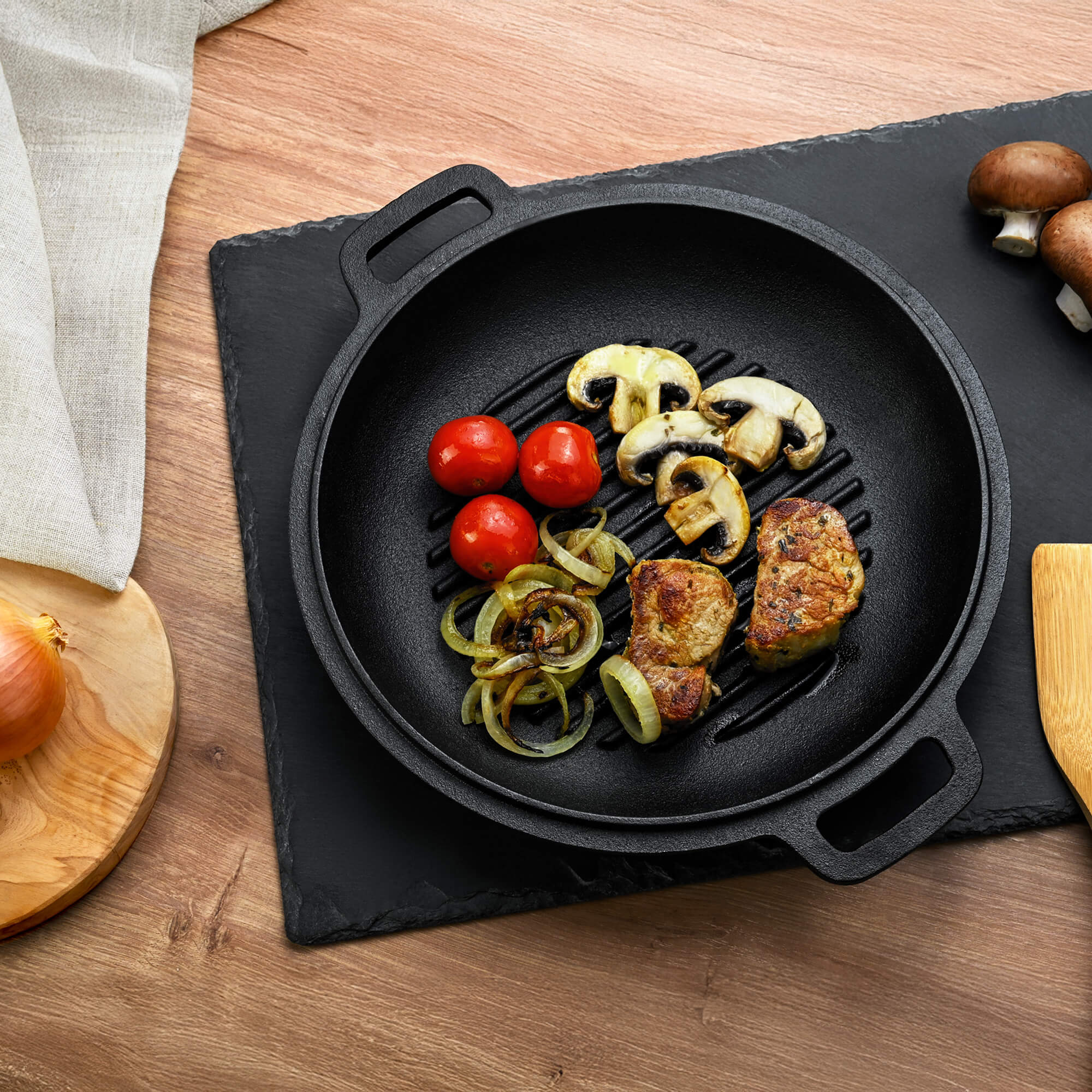 Dutch Oven CI 350, Ø 26 cm, 2-in-1 Brat- und Kochtopf, Gusseisen, 5QT, 4,7 Liter