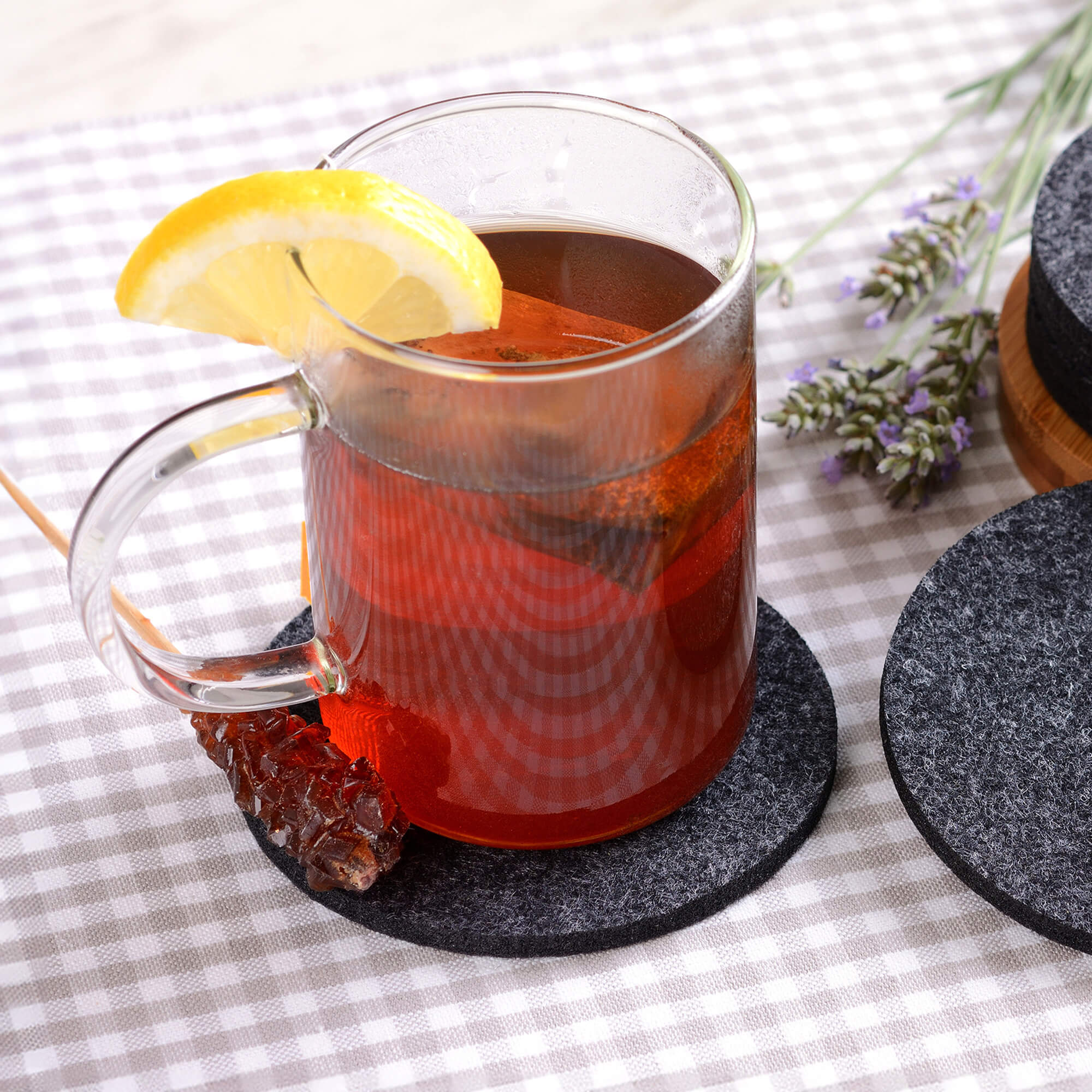 8 Glasuntersetzer mit Halter dunkelgrau