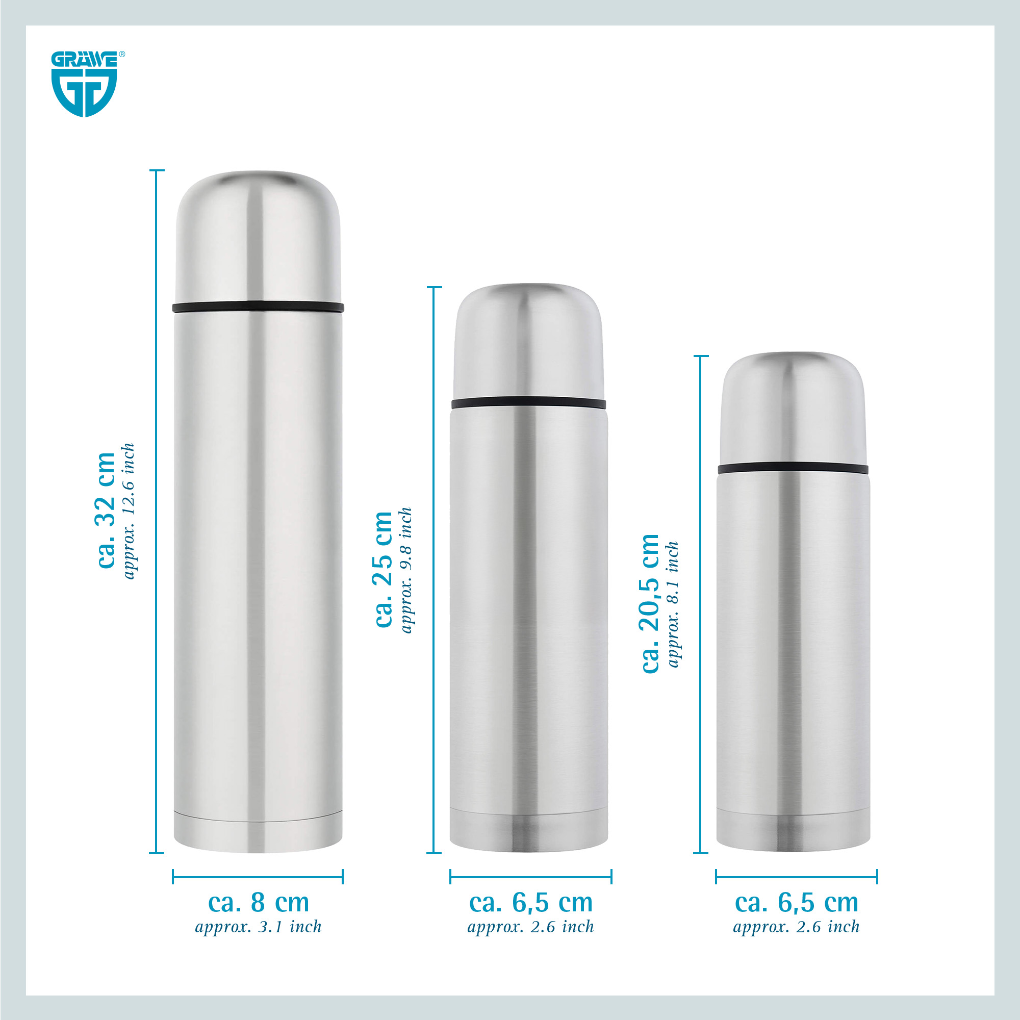 Isolierflaschen-Set 3-teilig silber