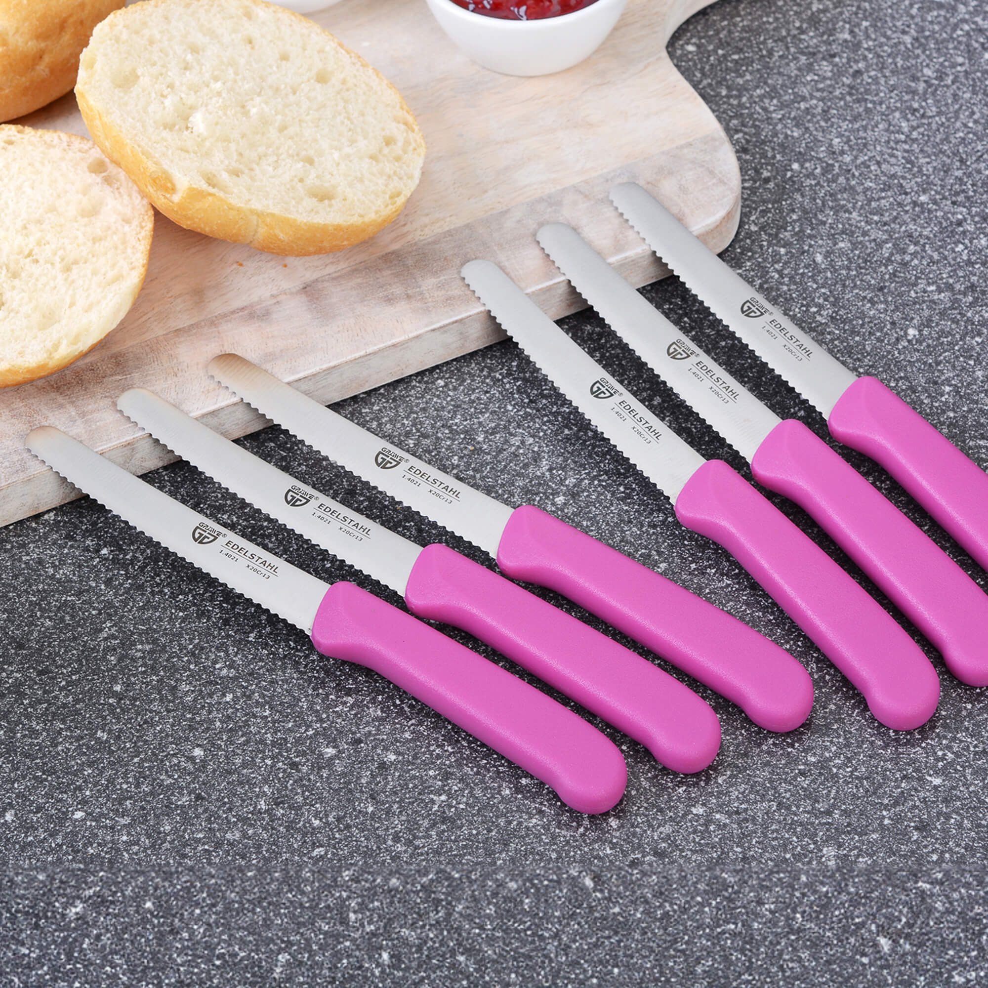 Frühstücksmesser / Brötchenmesser 6 Stück, pink
