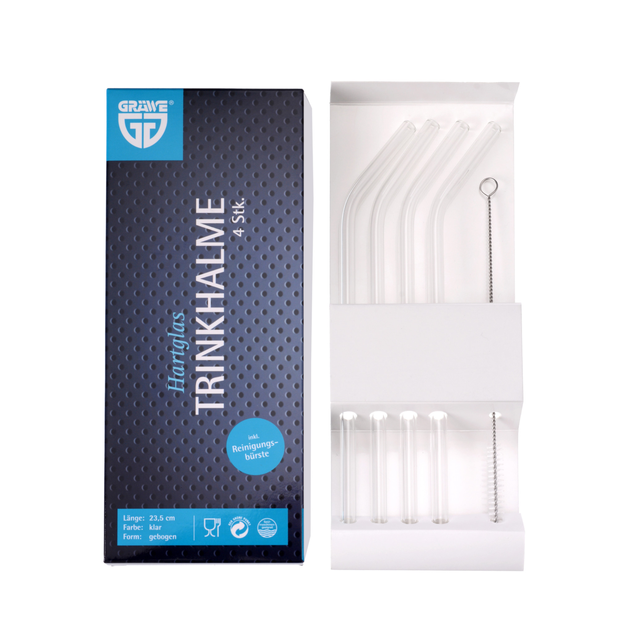 Trinkhalm-Set 5-tlg., aus Hartglas
